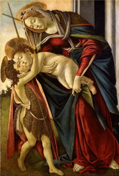 La Vierge à l'Enfant avec le petit saint Jean-Baptiste - Sandro Botticelli image 1 reproduction de peinture à l’huile