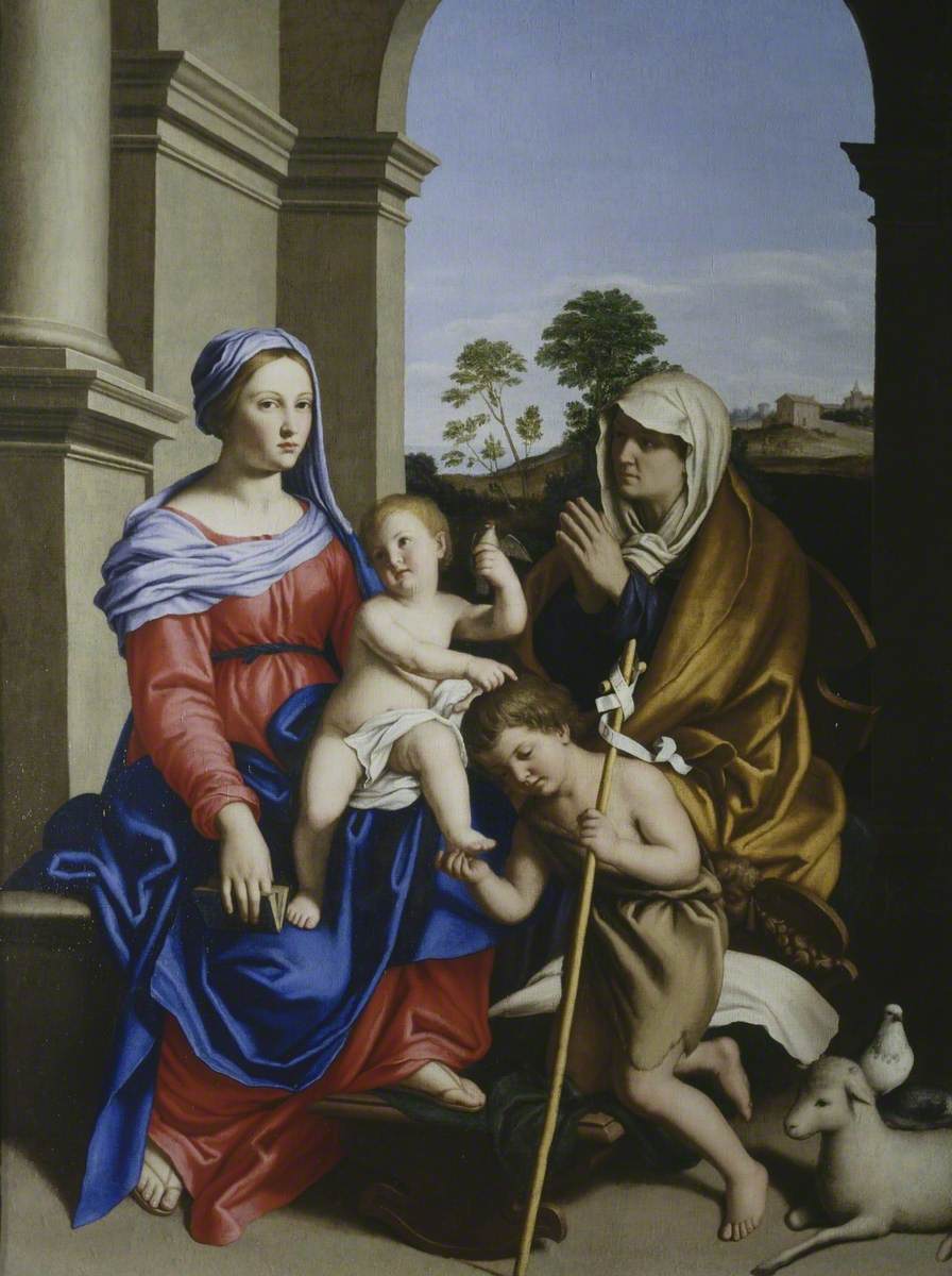 La Vierge à l'Enfant avec les saints Élisabeth et Jean-Baptiste - Giovanni Battista Salvi image 1 reproduction de peinture à l’huile