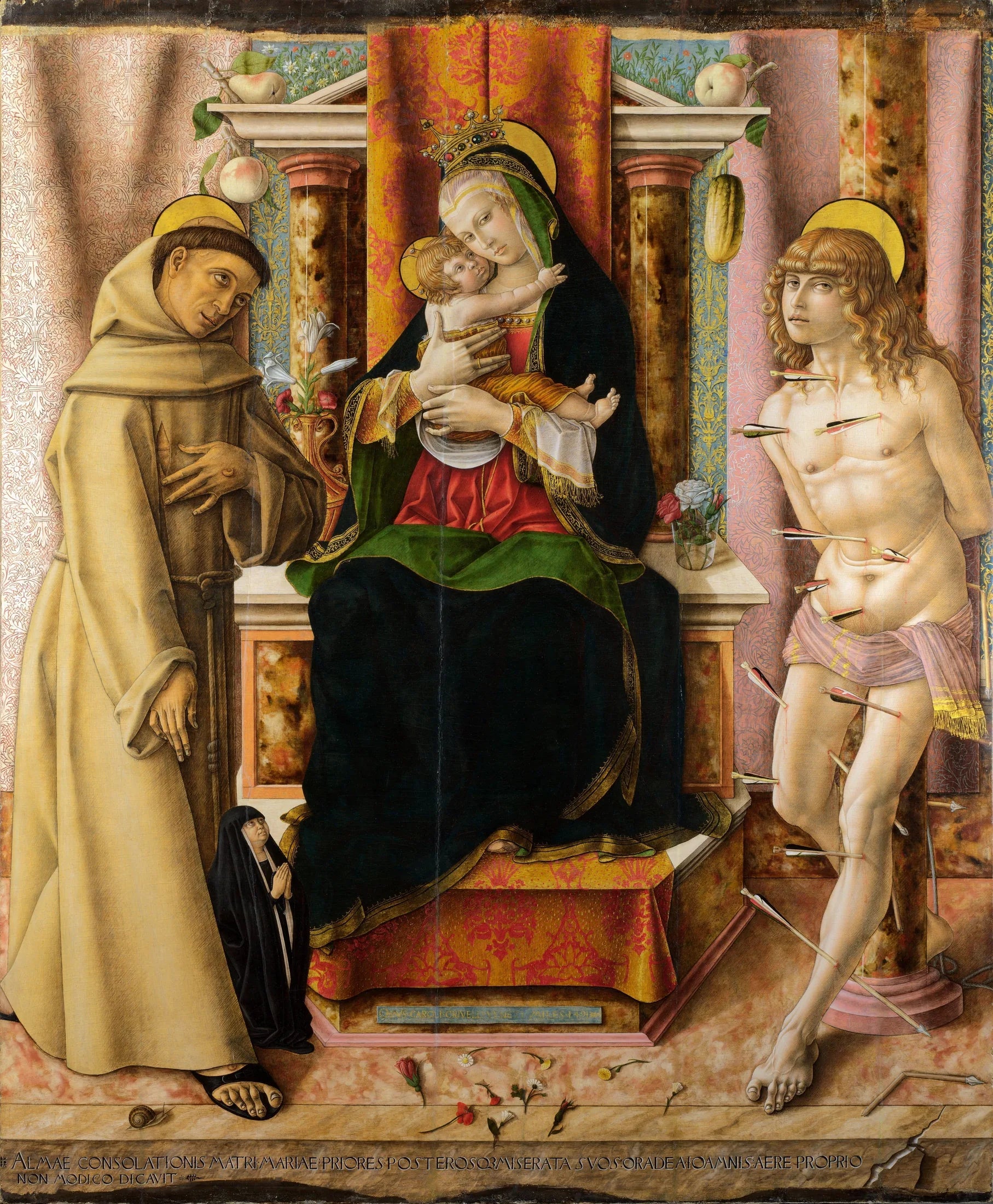 La Vierge à l'Enfant avec les saints François et Sébastien - Carlo Crivelli image 1 tableau peint à l’huile sur toile