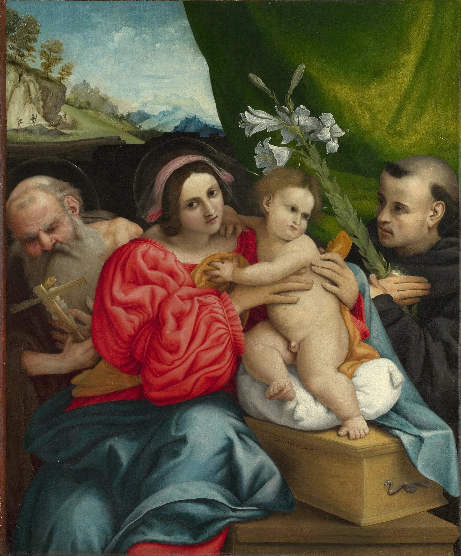La Vierge à l'Enfant avec les saints Jérôme et Nicolas de Tolentino - Lorenzo Lotto image 1 reproduction artisanale de tableau