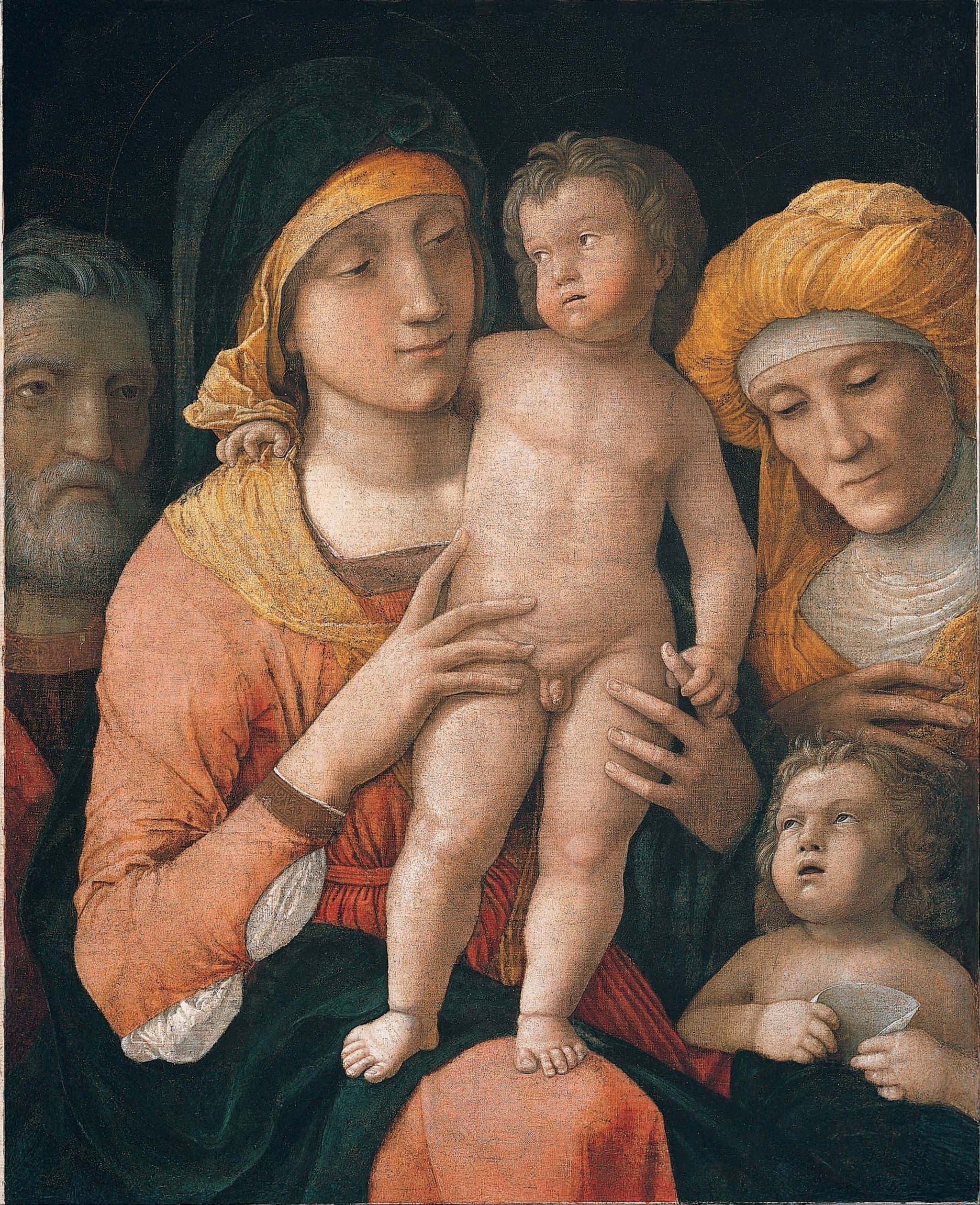 La Vierge à l'Enfant avec les saints Joseph, Élisabeth et Jean le Baptiste - Andrea Mantegna image 1 reproduction de peinture à l’huile