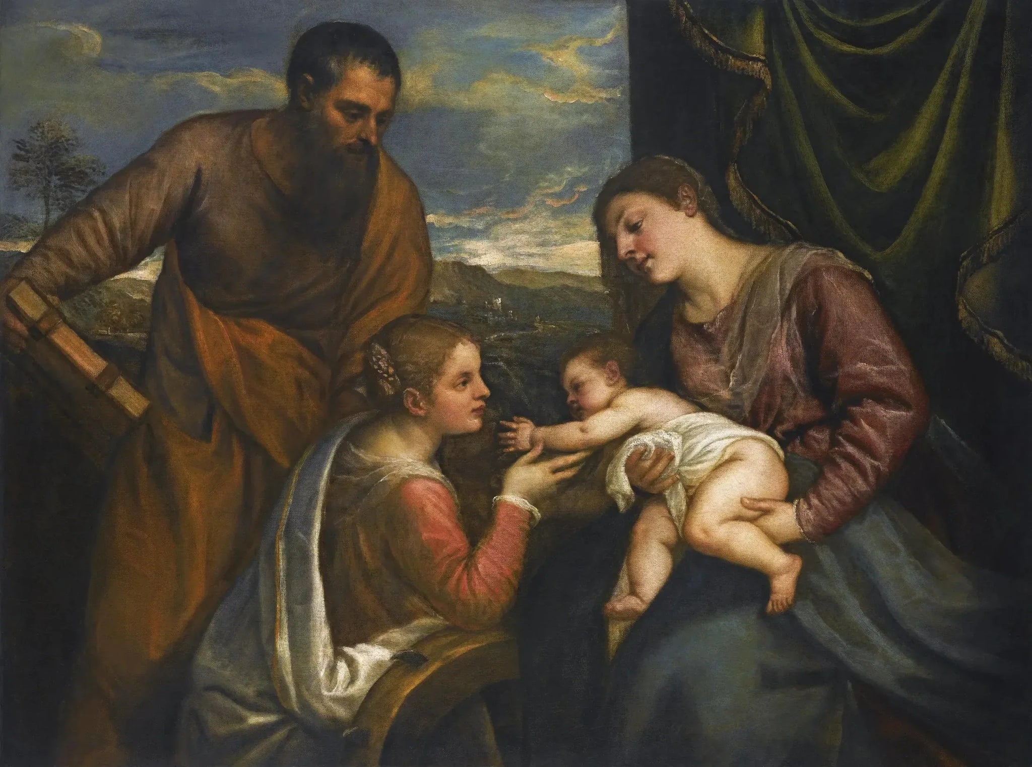 La Vierge à l'Enfant avec les saints Luc et Catherine d'Alexandrie - Titian image 1 copie peinte à la main à l’huile