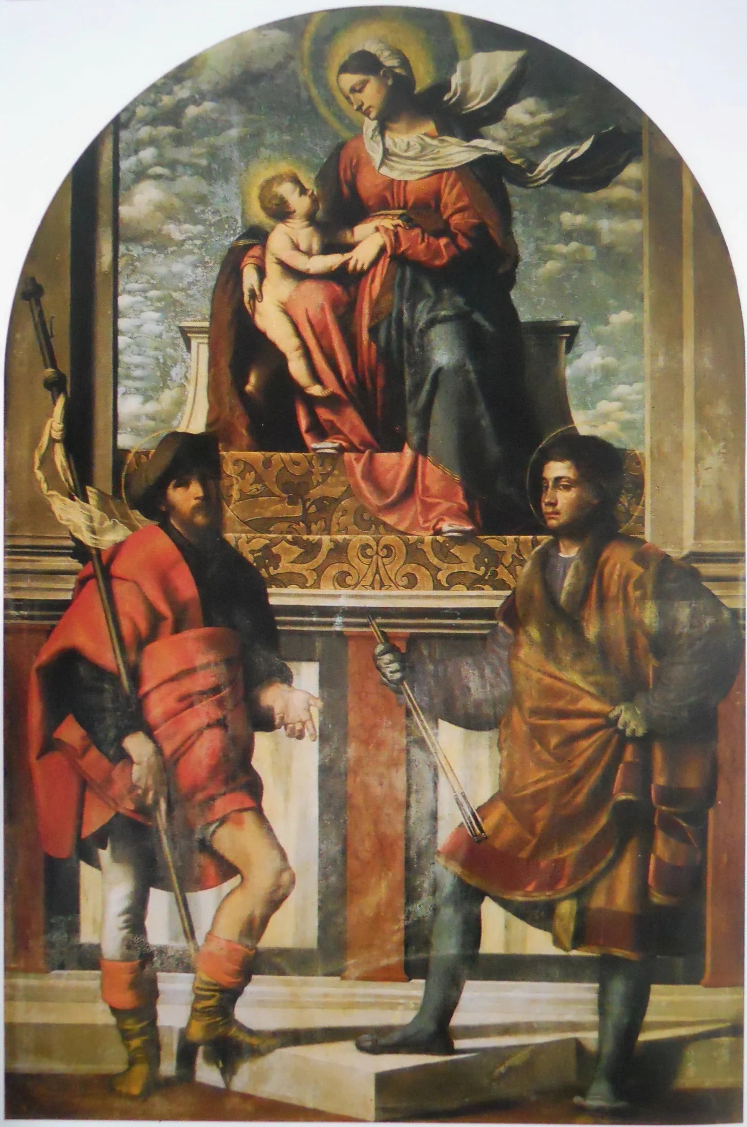 La Vierge à l'Enfant avec les saints Roch et Sébastien - Alessandro Bonvicino image 1 copie de tableau peinte à la main