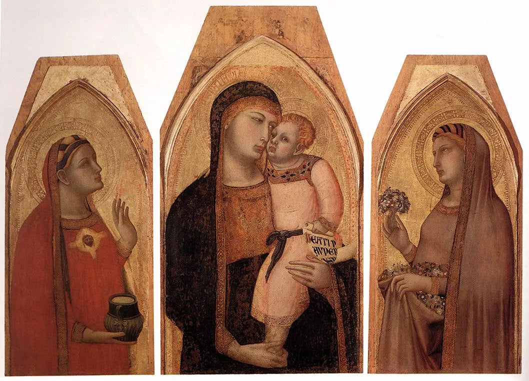 La Vierge à l'Enfant avec Marie-Madeleine et sainte Dorothée - Ambrogio Lorenzetti image 1 copie de tableau peinte à la main