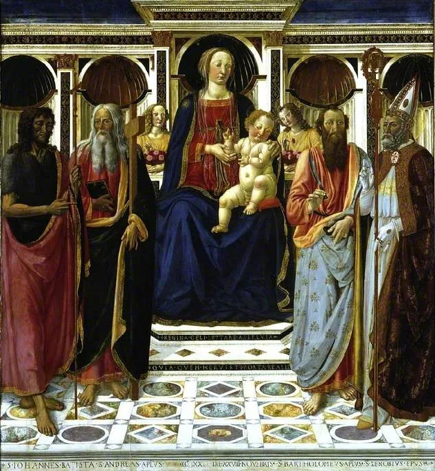 La Vierge à l'Enfant avec saint Jean-Baptiste, saint André Barthélemy et saint Zénobe - Cosimo Rosselli image 1 tableau peint à l’huile sur toile