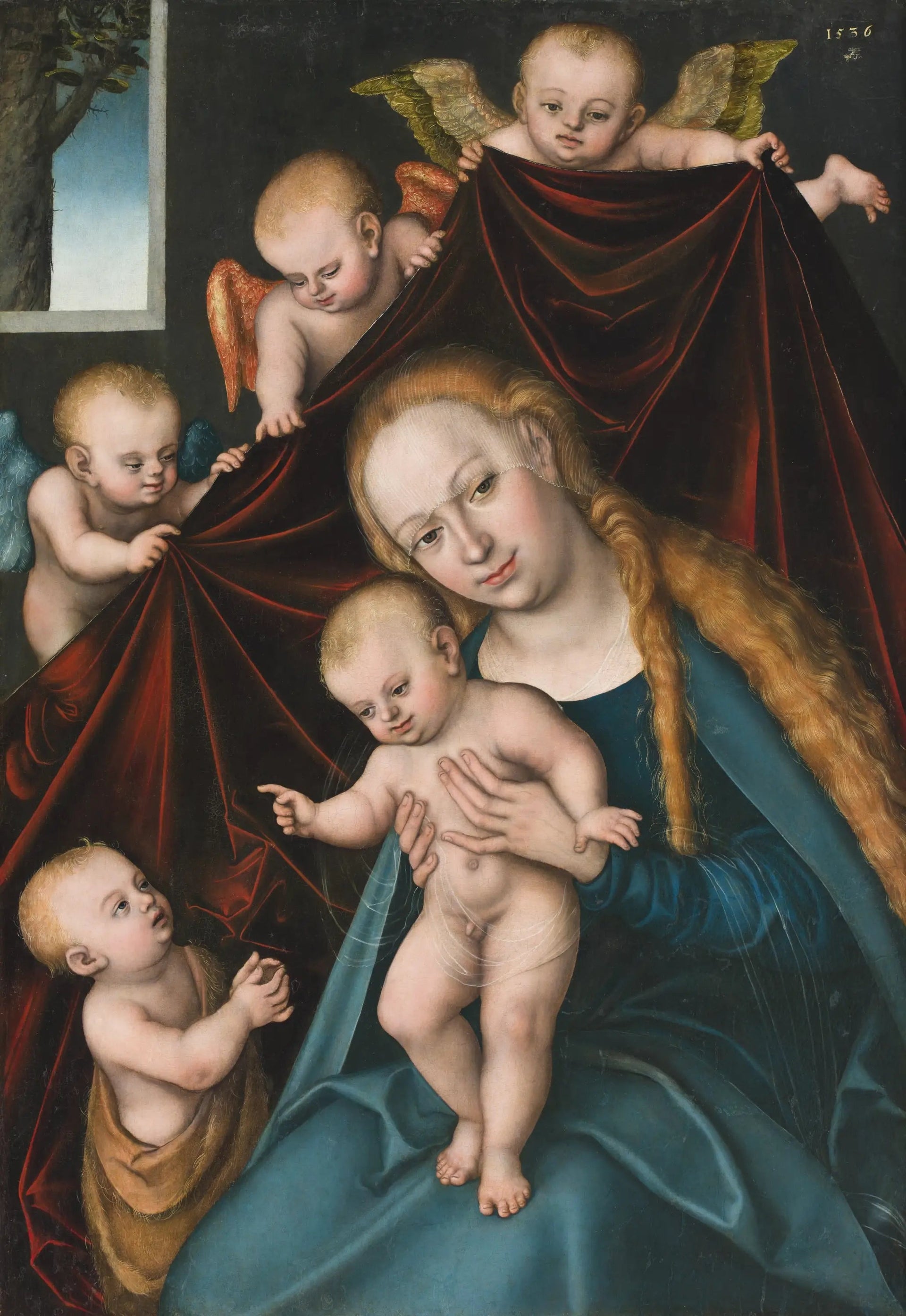 La Vierge à l'Enfant avec saint Jean-Baptiste enfant et des anges - Lucas Cranach the Elder image 1 reproduction de peinture à l’huile