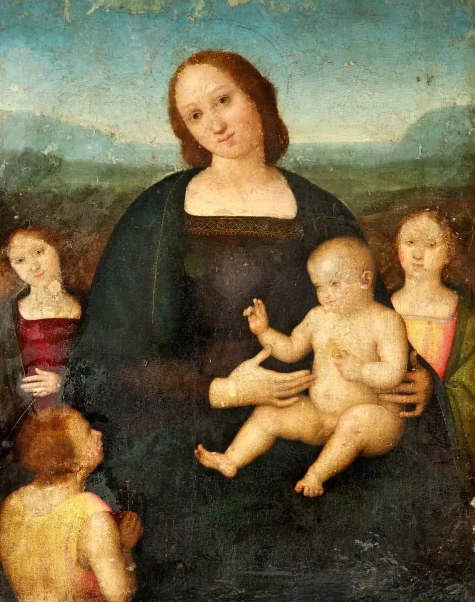 La Vierge à l'Enfant avec saint Jean et deux anges - Pietro Perugino image 1 copie de tableau peinte à la main