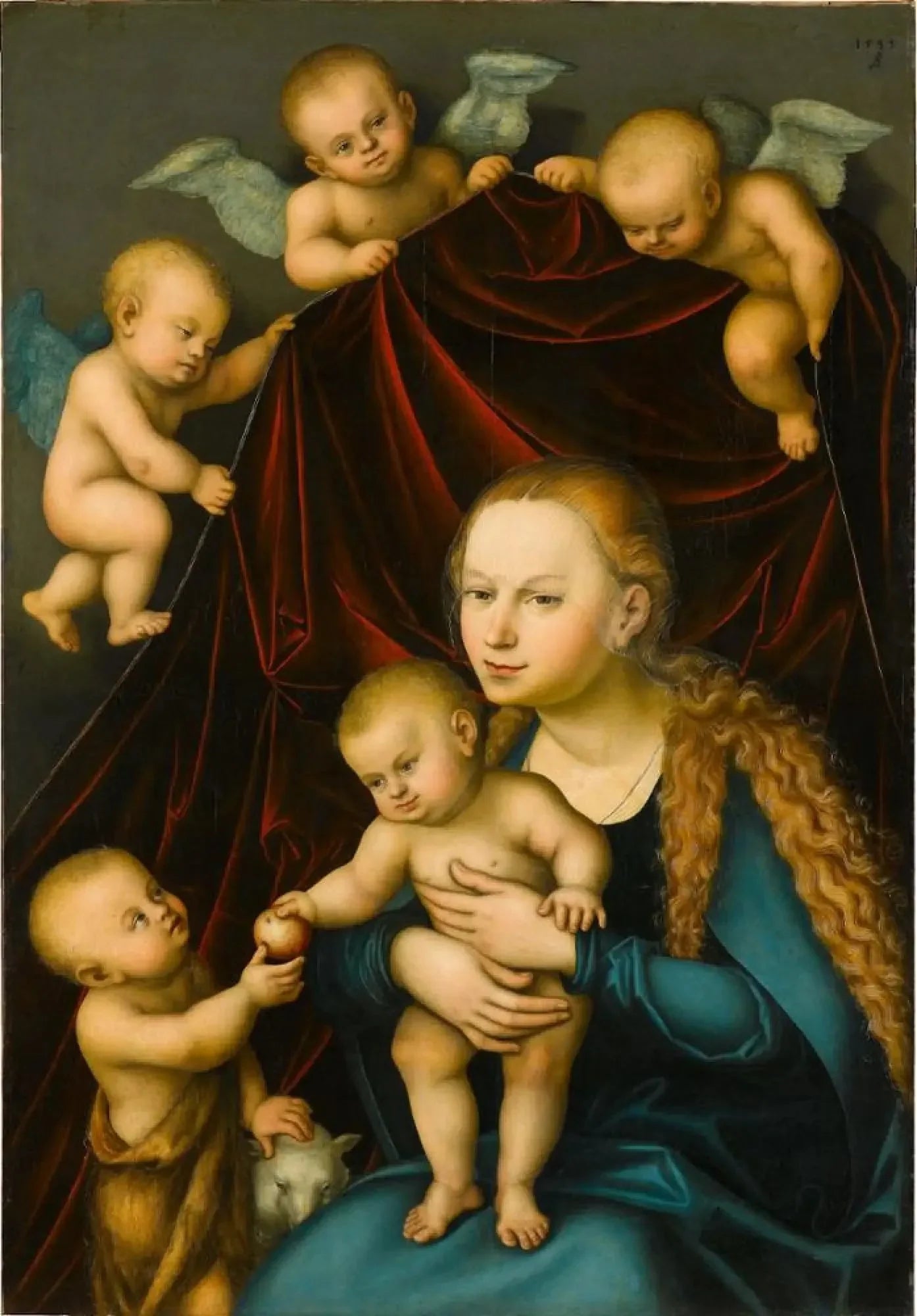 La Vierge à l'Enfant avec Saint Jean enfant - Lucas Cranach the Elder image 1 reproduction artisanale de tableau