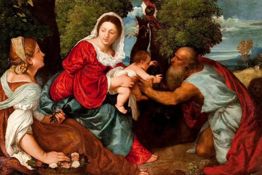 La Vierge à l'Enfant avec saint Jérôme et sainte Dorothée - Titian image 1 tableau peint à l’huile sur toile