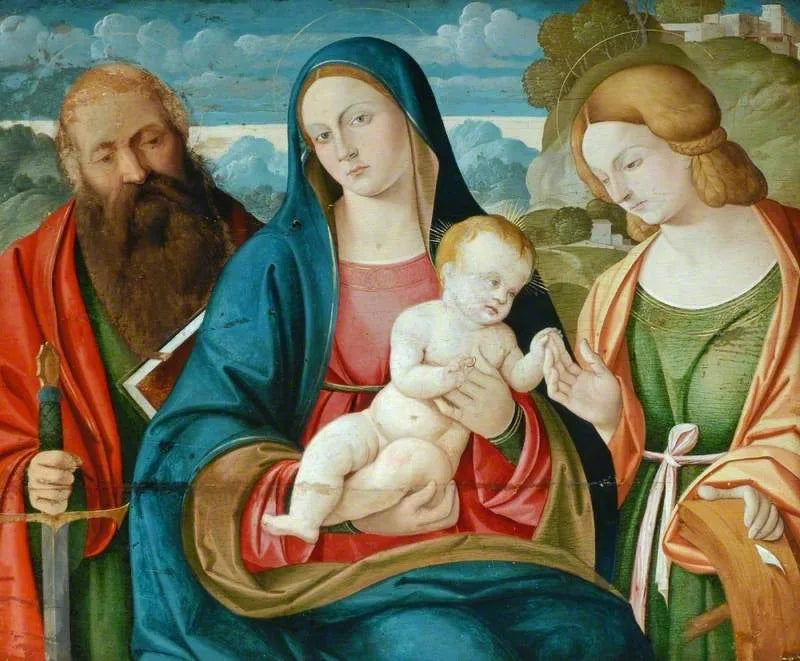 La Vierge à l'Enfant avec saint Paul et sainte Catherine - Giovanni Bellini image 1 copie peinte à la main à l’huile