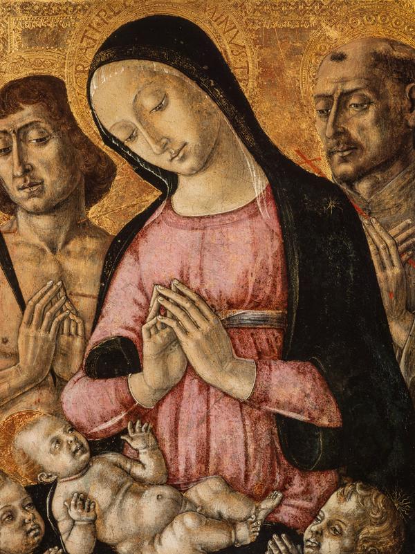 La Vierge à l'Enfant avec saint Sébastien, saint François et des anges - Matteo di Giovanni image 1 copie de tableau peinte à la main