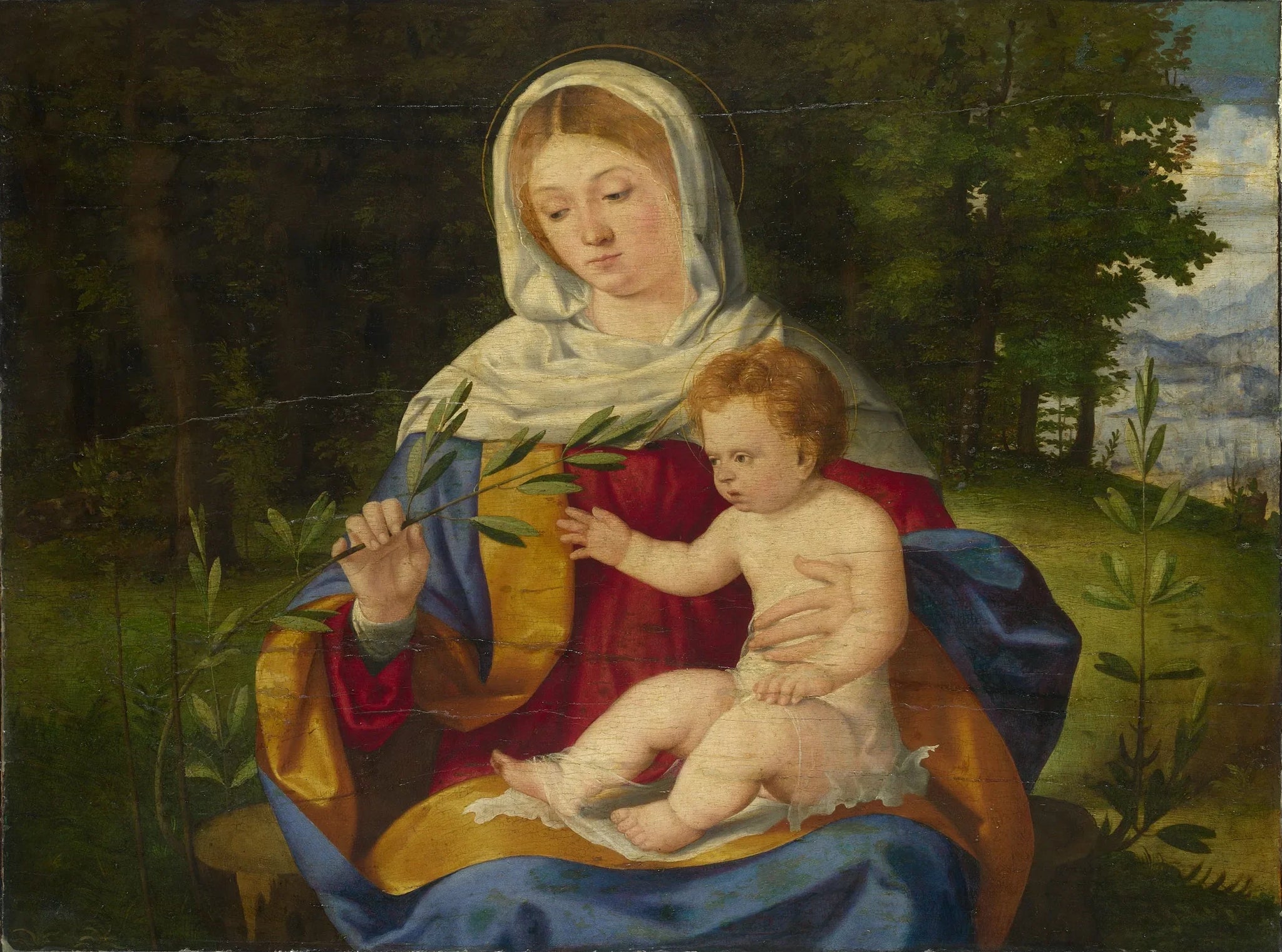 La Vierge à l'Enfant avec un rameau d'olivier - Andrea Previtali image 1 copie peinte à la main à l’huile