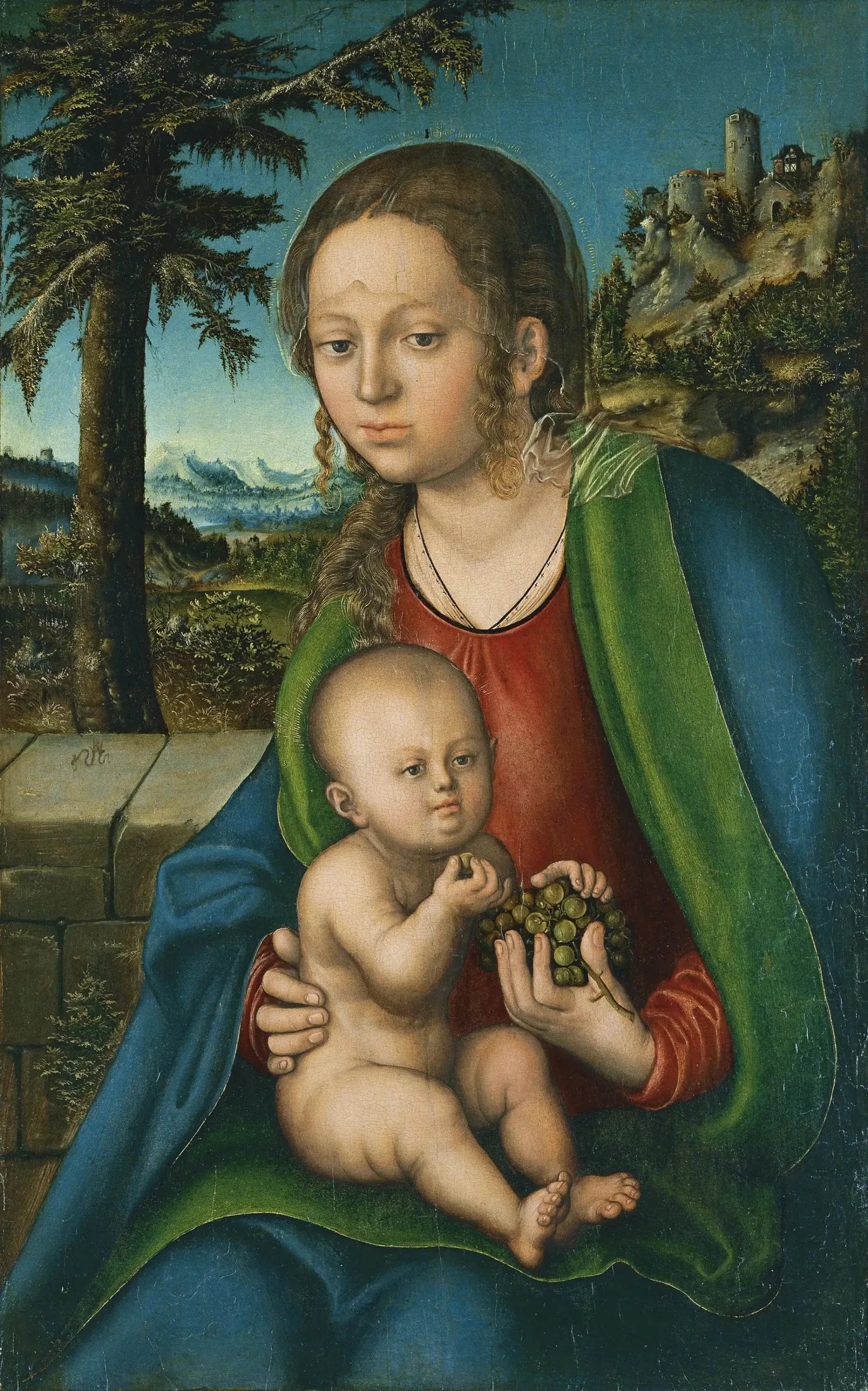 La Vierge à l'Enfant avec une grappe de raisin - Lucas Cranach the Elder image 1 tableau peint à l’huile sur toile
