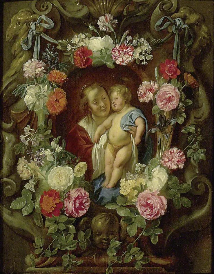 La Vierge à l'Enfant dans un cartouche orné de fleurs - Jacob Jordaens image 1 tableau peint à l’huile sur toile