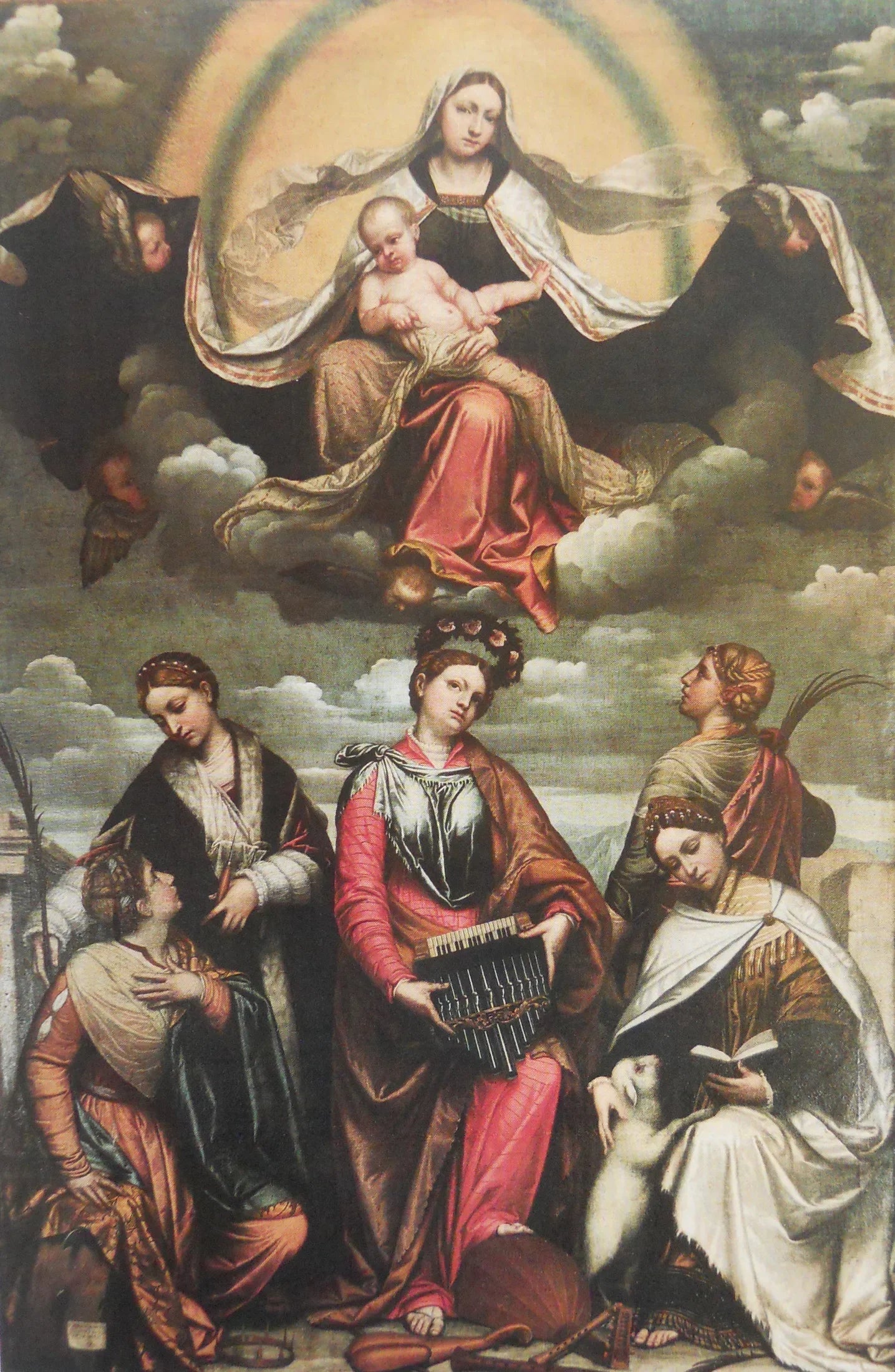 La Vierge à l'Enfant en gloire avec des saintes - Alessandro Bonvicino image 1 reproduction de peinture à l’huile