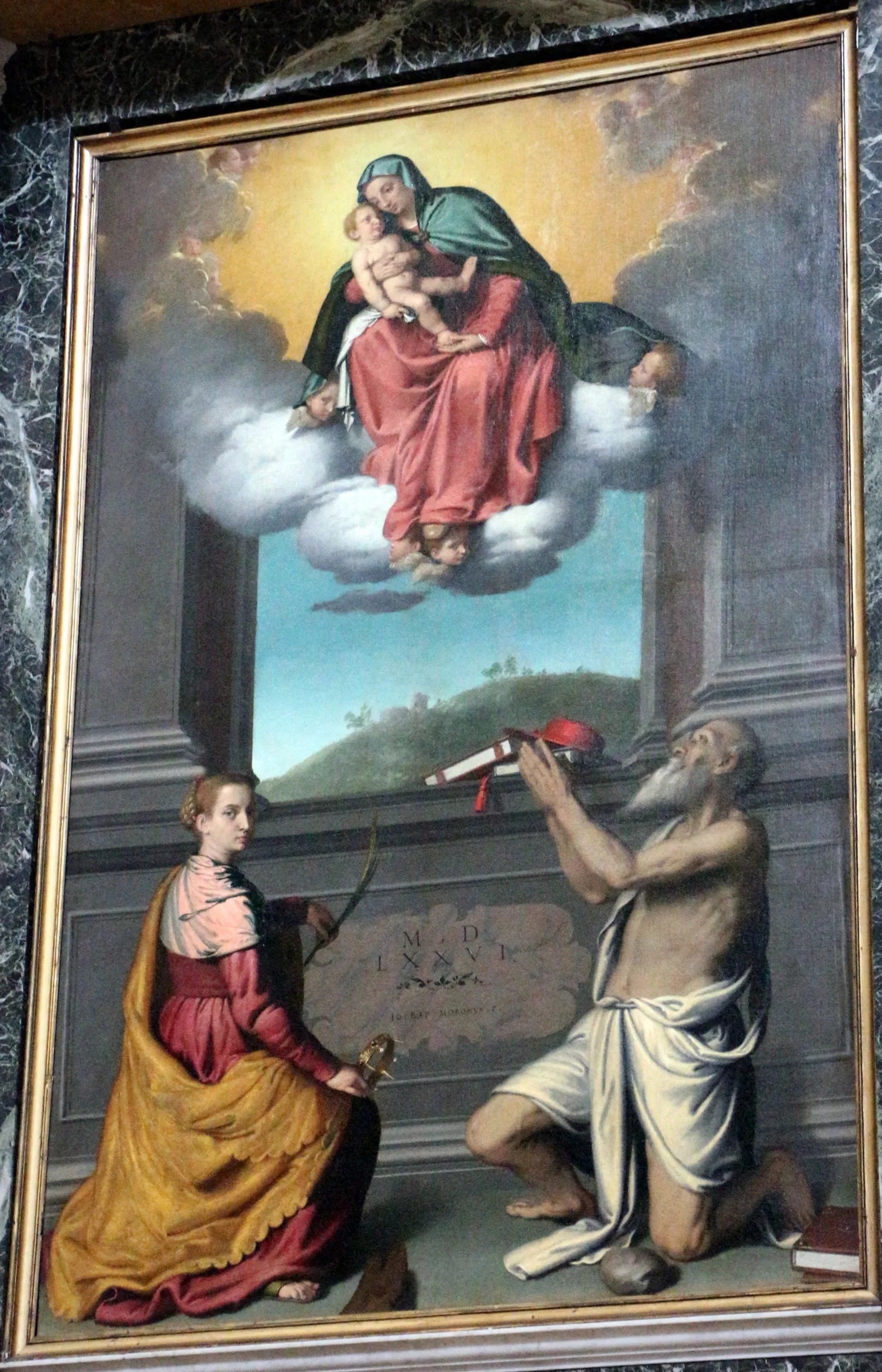 La Vierge à l'Enfant en gloire avec des saints - Giovanni Battista Moroni image 1 copie peinte à la main à l’huile