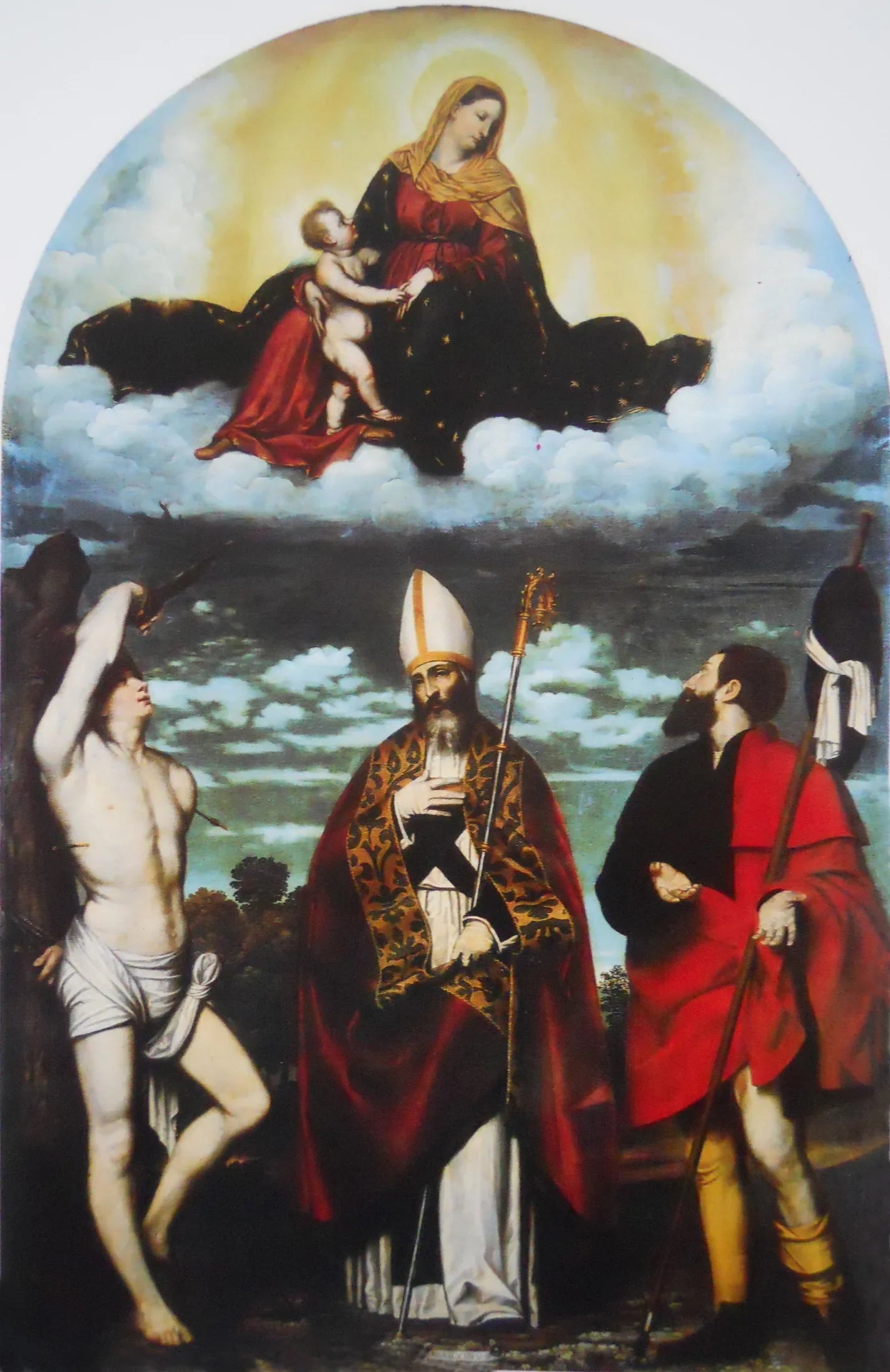 La Vierge à l'Enfant en gloire avec les saints Roch, Martin et Sébastien - Alessandro Bonvicino image 1 reproduction de peinture à l’huile