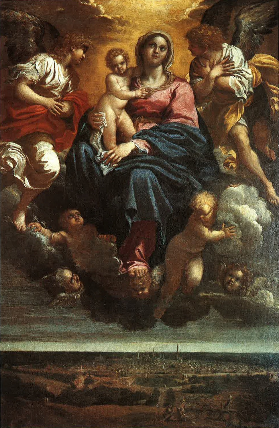La Vierge à l'Enfant en gloire sur la ville de Bologne - Annibale Carracci image 1 reproduction artisanale de tableau