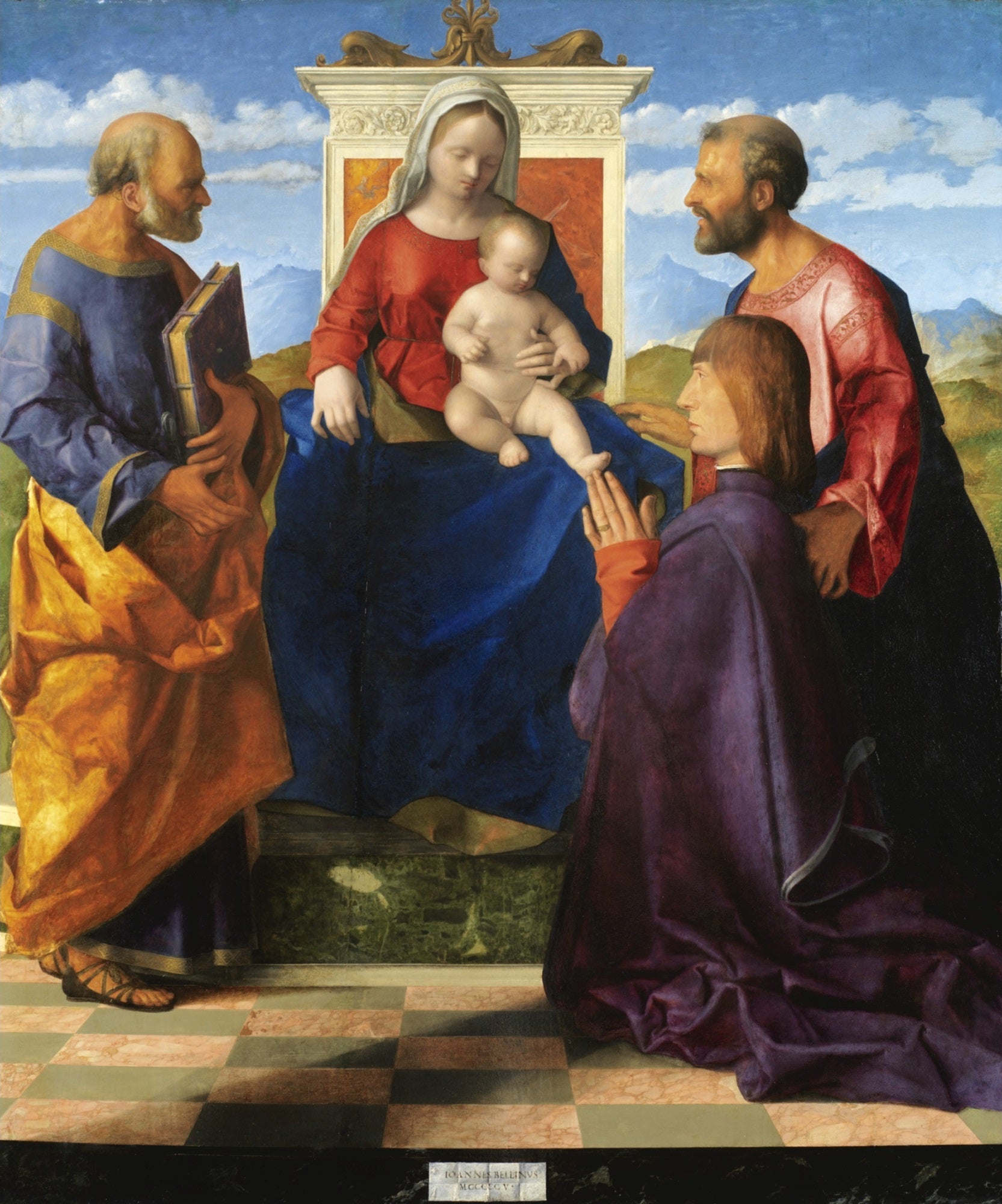 La Vierge à l'Enfant en trône avec des saints et un donateur - Giovanni Bellini image 1 reproduction artisanale de tableau