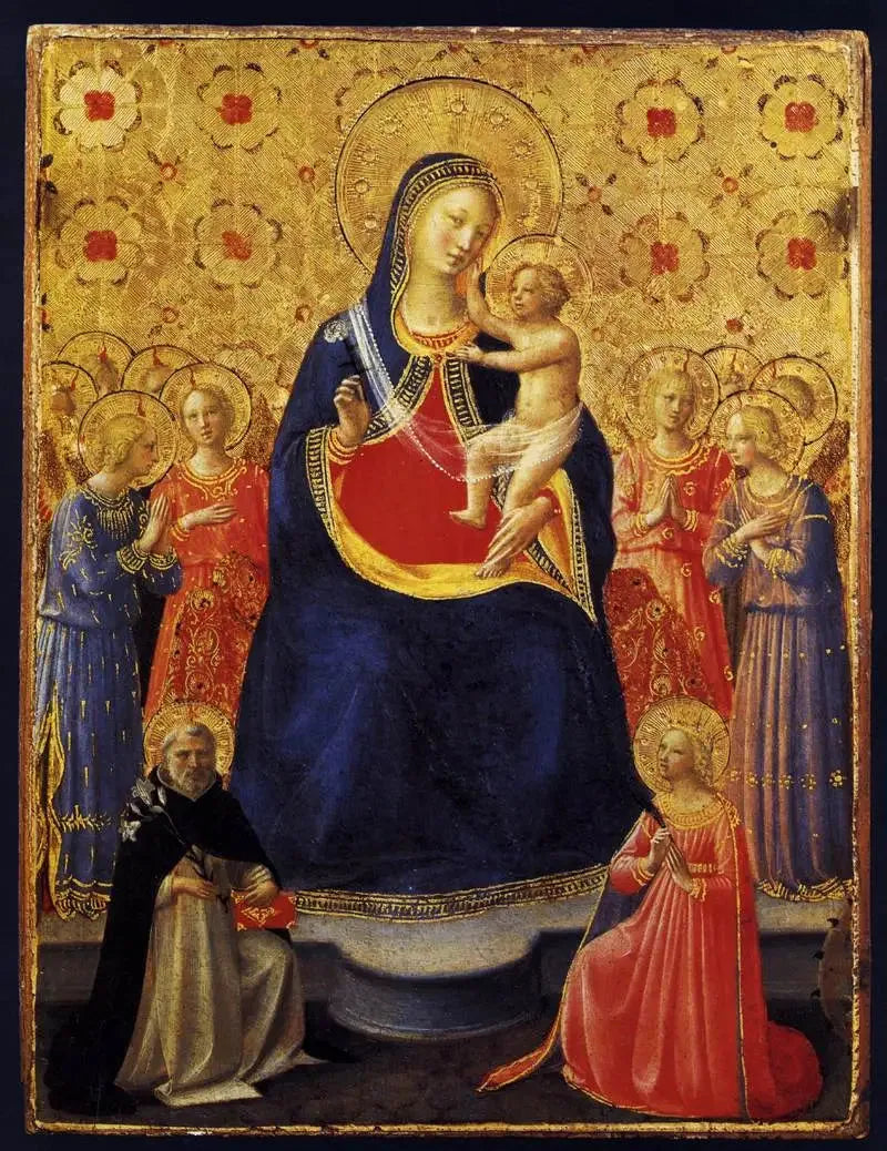 La Vierge à l'Enfant en trône avec neuf anges et les saints Dominique et Catherine d'Alexandrie - Fra Angelico image 1 reproduction d’œuvre d’art à l’huile