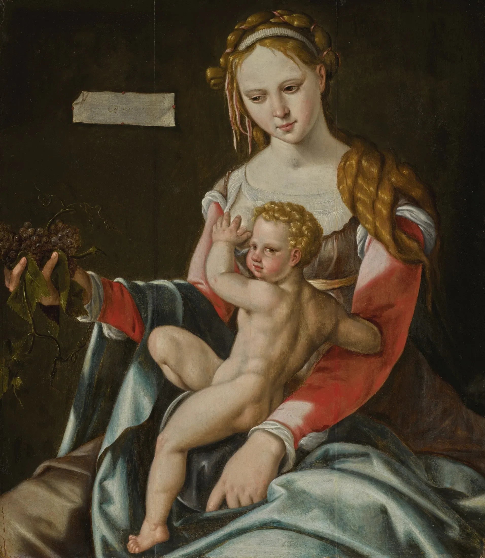 La Vierge à l'Enfant et les raisins - Maarten van Heemskerck image 1 reproduction d’œuvre d’art à l’huile