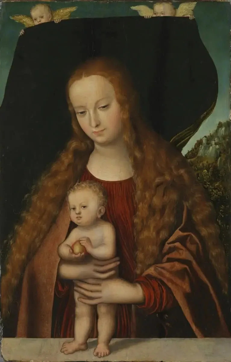 La Vierge à l'Enfant Jésus et à la pomme - Lucas Cranach the Elder image 1 copie peinte à la main à l’huile