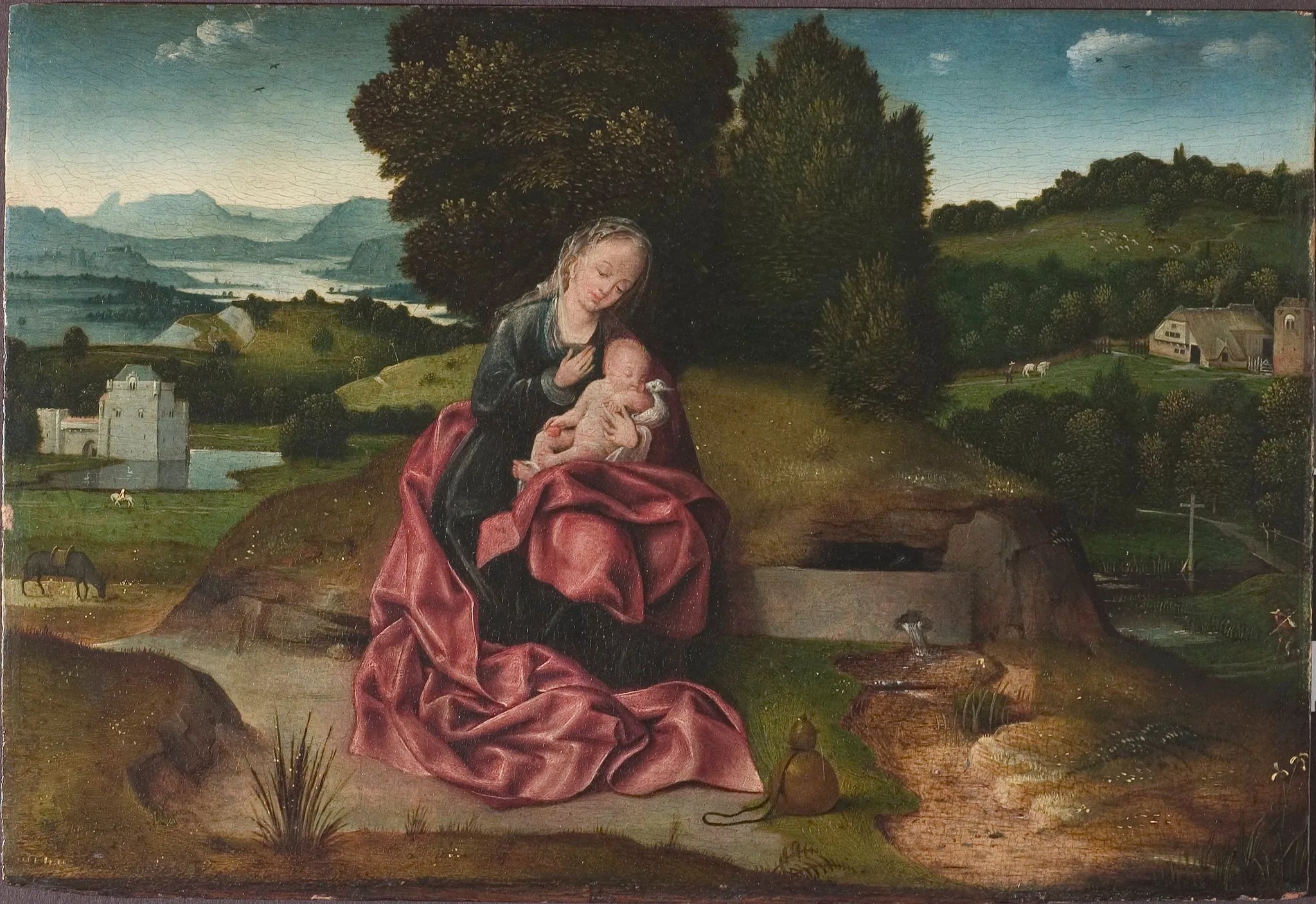 La Vierge à l'Enfant se reposant pendant la fuite en Égypte - Joachim Patinier image 1 copie de tableau peinte à la main