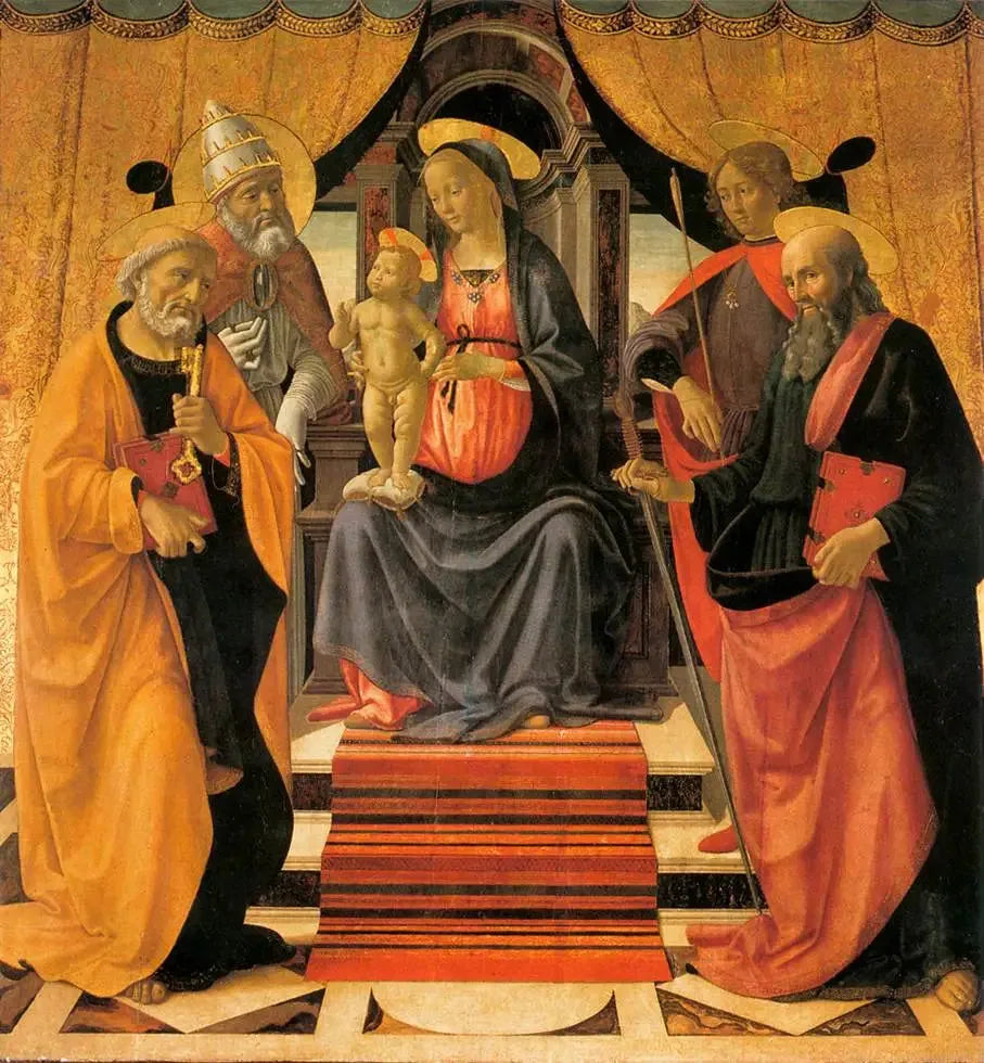 La Vierge à l'Enfant trônant avec des saints - Domenico Ghirlandaio image 1 copie de tableau peinte à la main