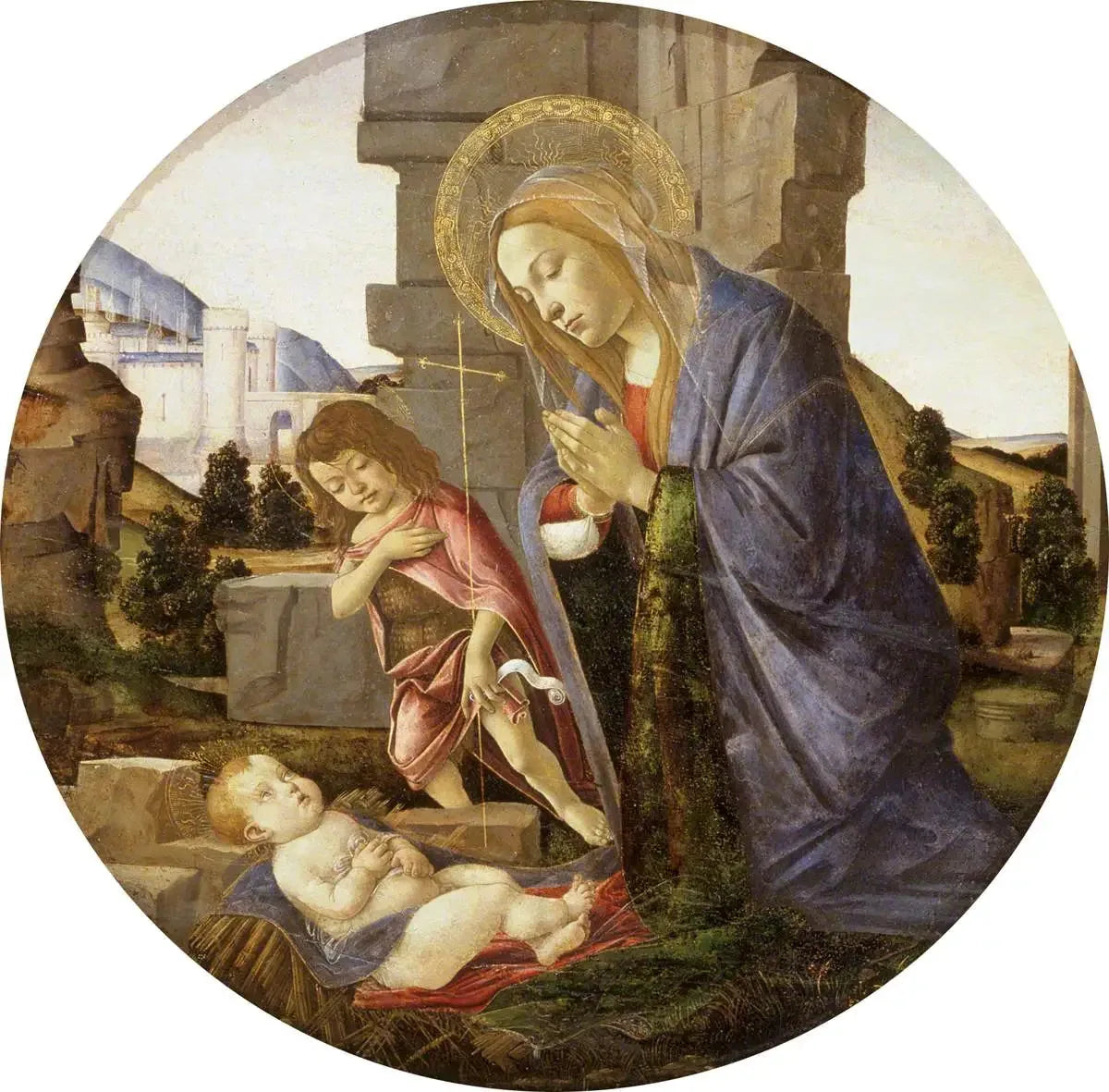 La Vierge adorant l'Enfant avec le jeune saint Jean - Sandro Botticelli image 1 copie de tableau peinte à la main