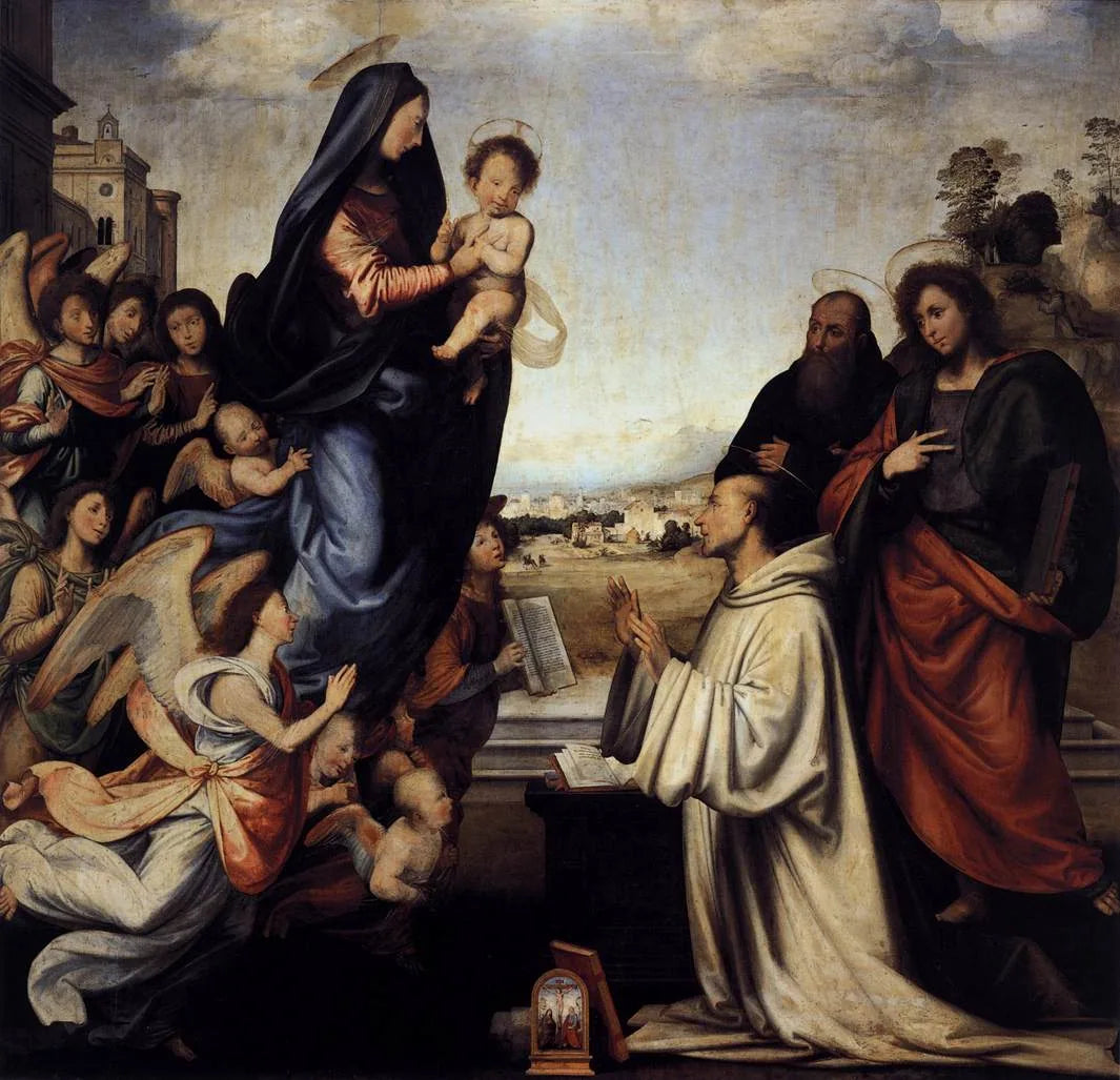 La Vierge apparaît à Saint-Bernard, - Fra Bartolomeo image 1 copie peinte à la main à l’huile