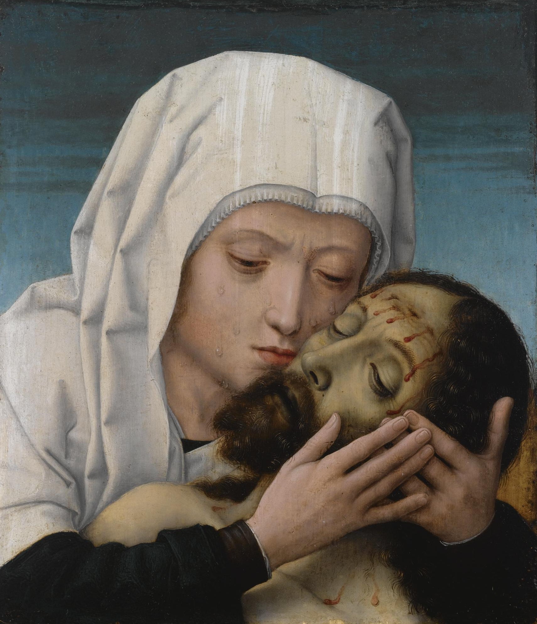 La Vierge embrassant la tête du Christ mort. - Gérard David image 1 reproduction d’œuvre d’art à l’huile