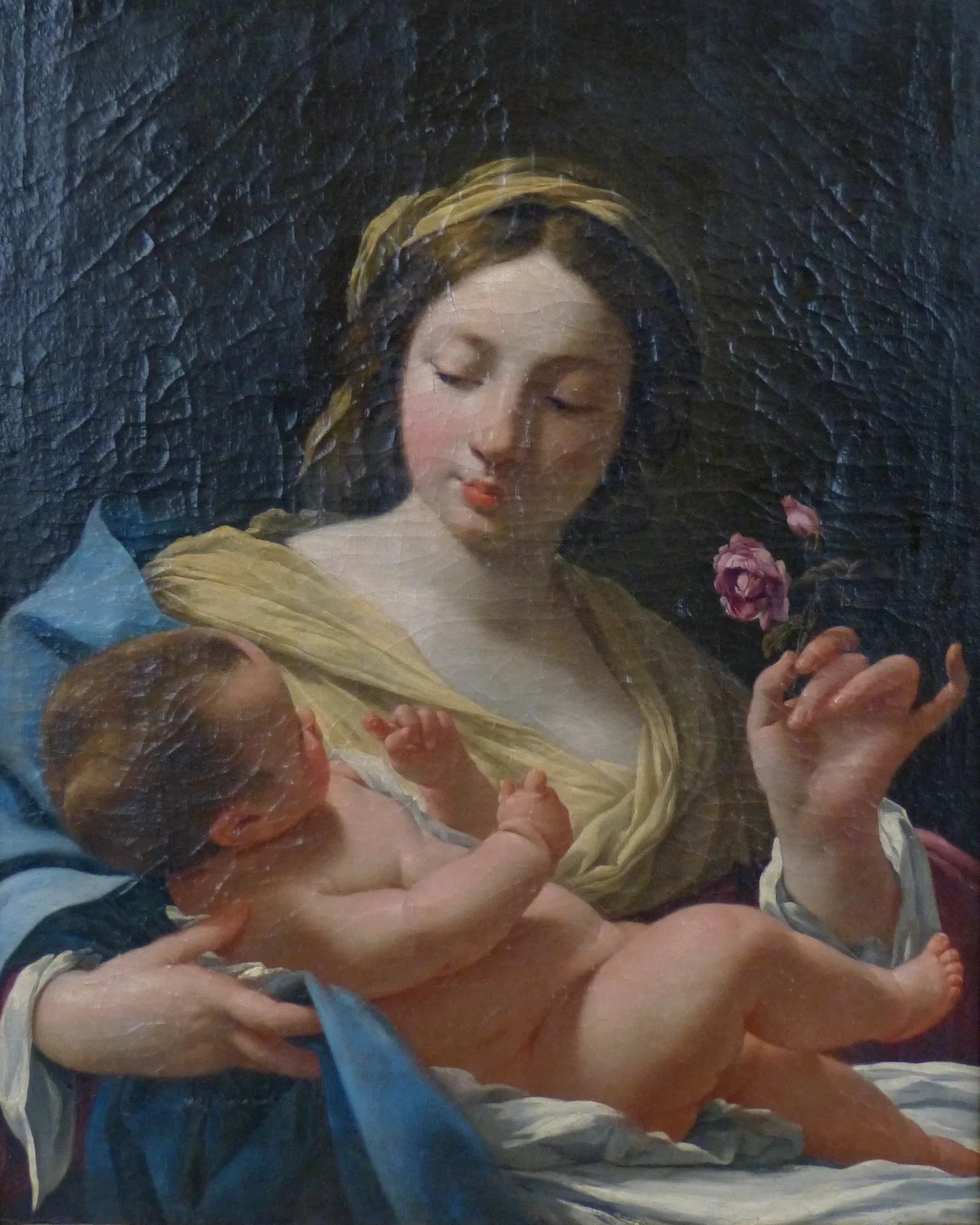 La Vierge et l'enfant à la rose - Simon Vouet image 1 copie peinte à la main à l’huile
