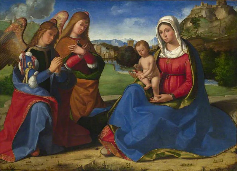 La Vierge et l'Enfant adorés par deux anges - Andrea Previtali image 1 copie peinte à la main à l’huile