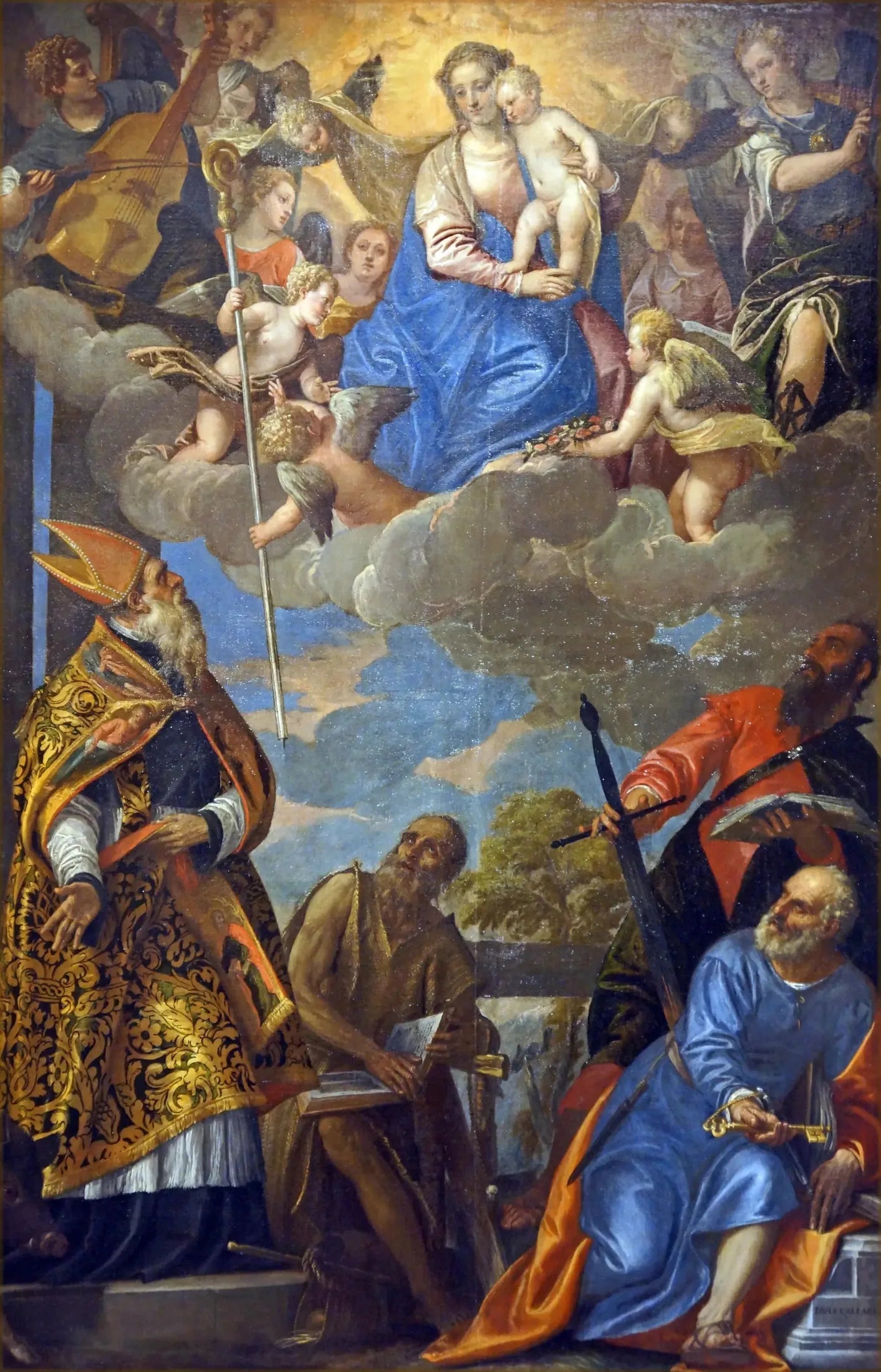 La Vierge et L'Enfant apparaissant à Saint Antoine, Saint Paul Ermite, Saint Paul et Saint Pierre - Paul Véronèse image 1 reproduction artisanale de tableau