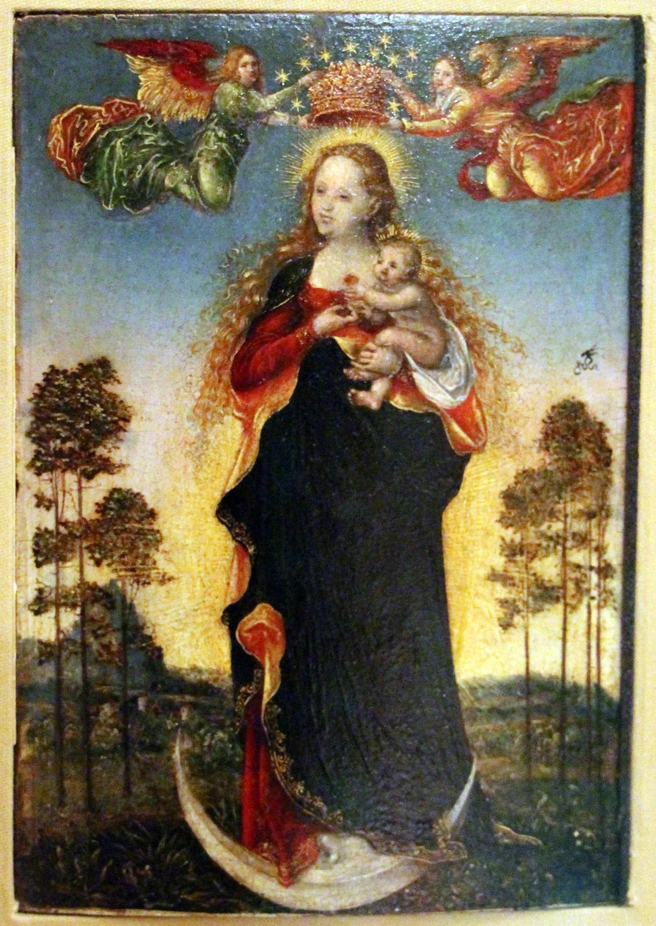 La Vierge et l'Enfant avec deux anges - Lucas Cranach the Elder image 1 reproduction d’œuvre d’art à l’huile