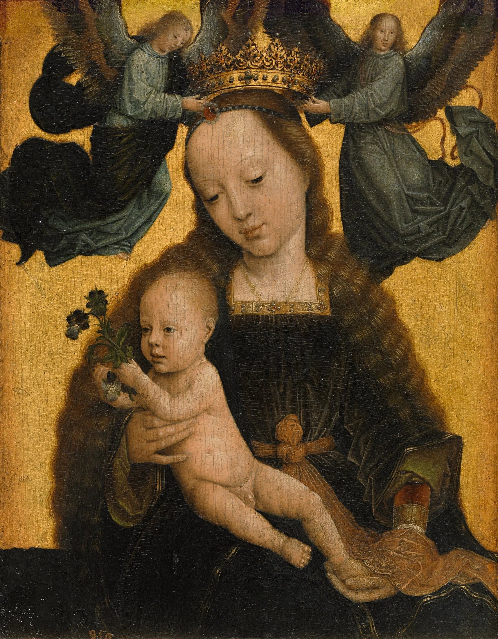 La Vierge et l'Enfant couronnés par deux anges - Gérard David image 1 reproduction de peinture à l’huile