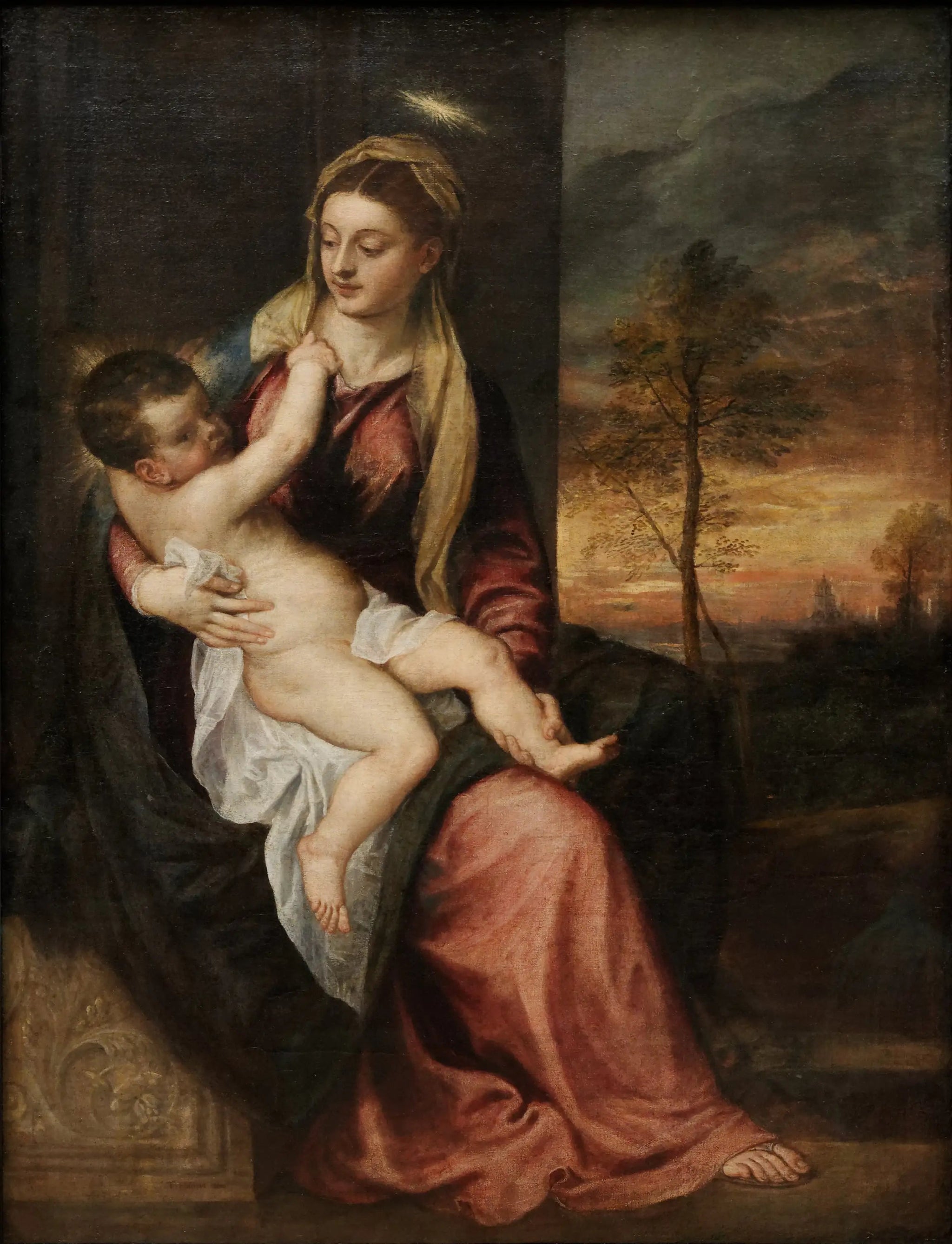 La Vierge et l'Enfant dans un paysage du soir - Titian image 1 reproduction d’œuvre d’art à l’huile