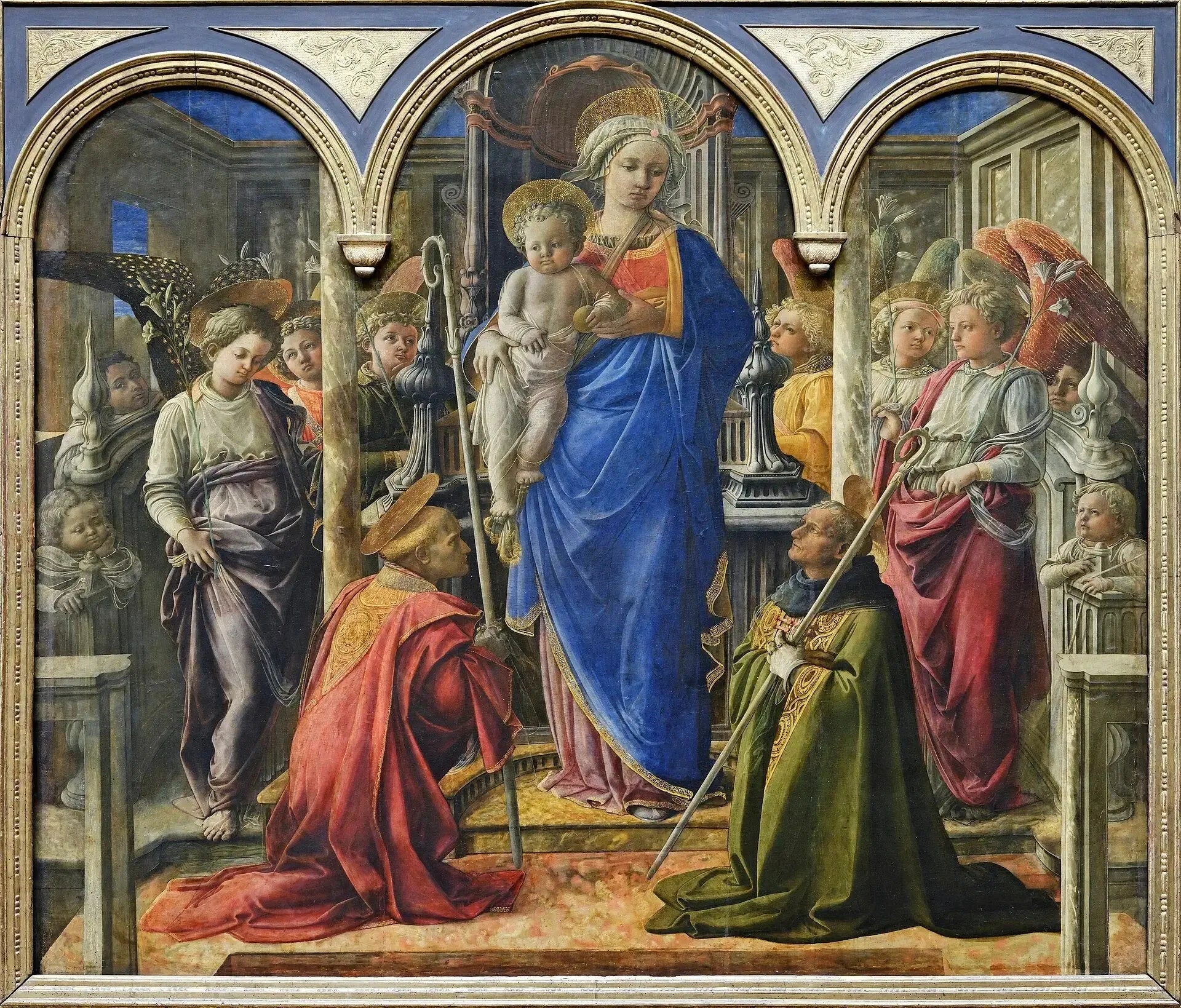 La Vierge et l'Enfant entourés d'anges, de saint Frediano et de saint Augustin - Fra Filippo Lippi image 1 copie peinte à la main à l’huile
