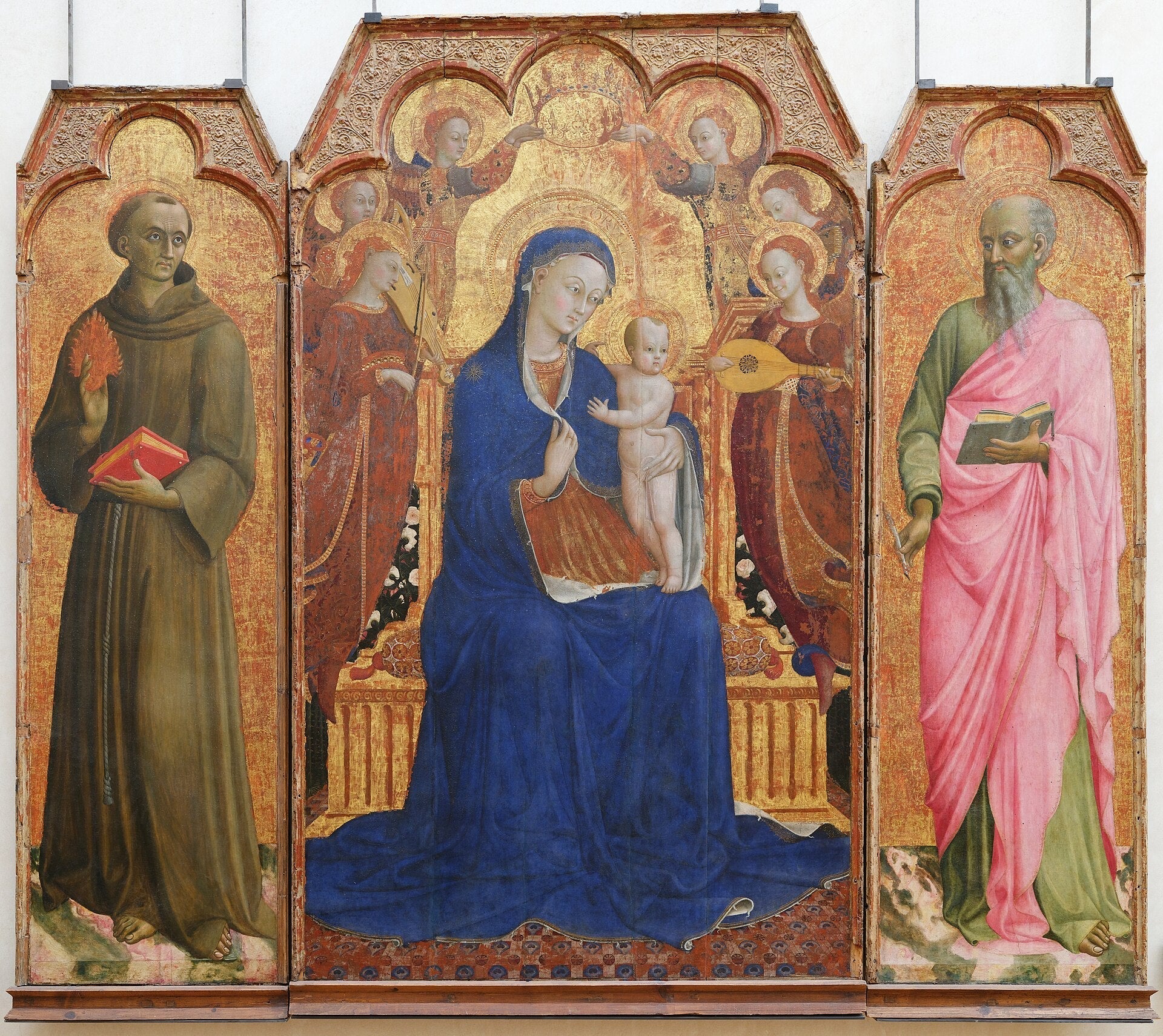 La Vierge et l'Enfant entourés d'anges, Saint Antoine de Padoue et Saint Jean l'Évangéliste - Stefano di Giovanni (Sassetta) image 1 copie de tableau peinte à la main