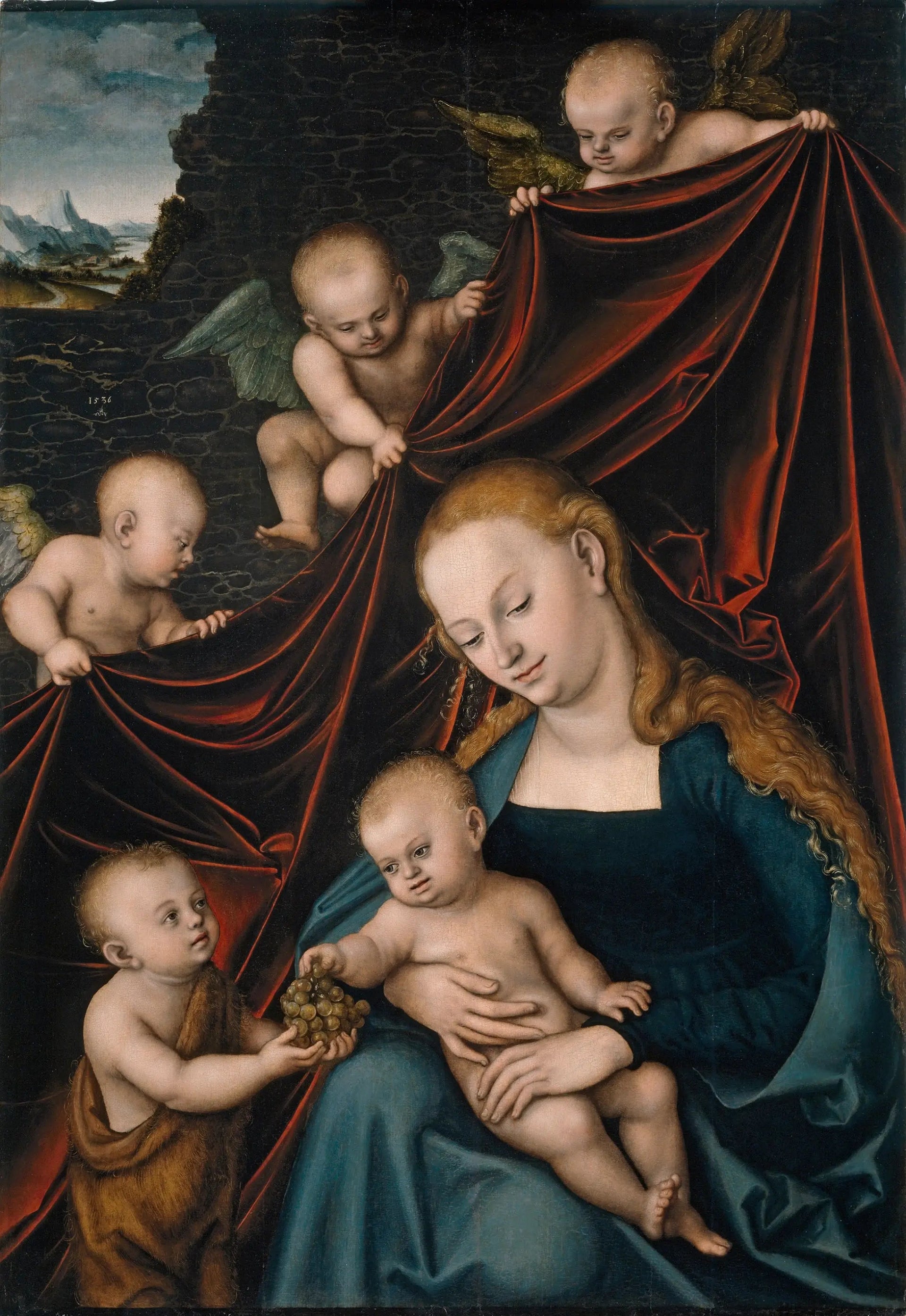 La Vierge et l'Enfant, Saint Jean et les Anges - Lucas Cranach the Elder image 1 copie peinte à la main à l’huile