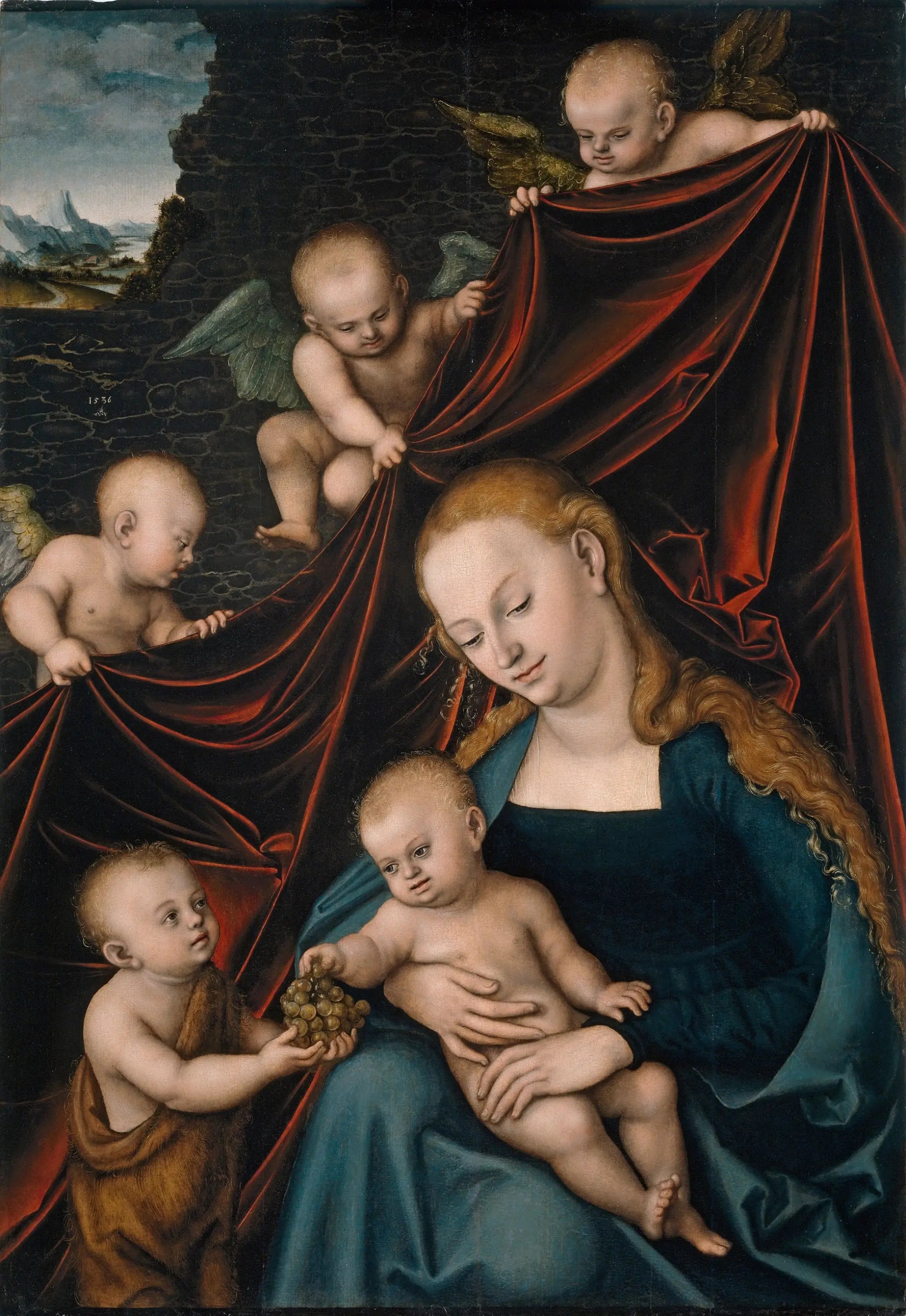 La Vierge et l'Enfant, Saint Jean et les Anges - Lucas Cranach the Elder image 1 copie peinte à la main à l’huile