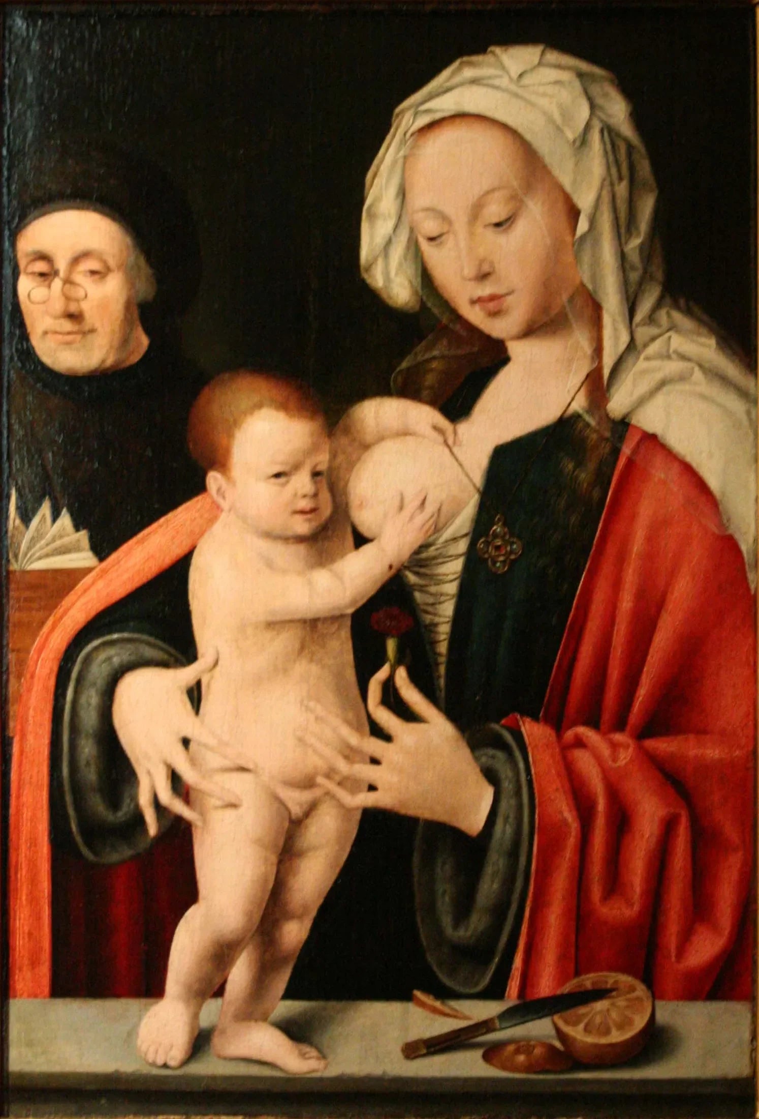 La Vierge, l'Enfant et un donateur - Joos van Cleve image 1 copie peinte à la main à l’huile
