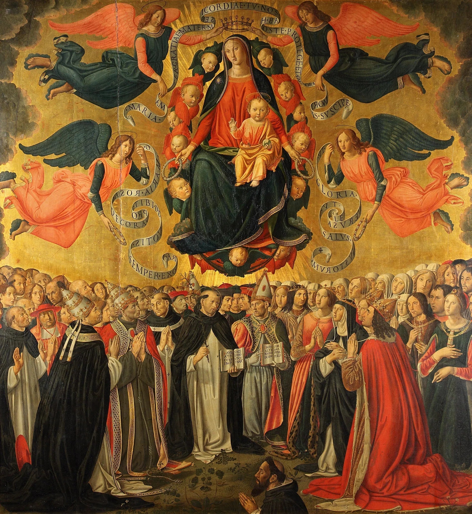 La Vierge Marie avec l'Enfant Jésus en gloire, adorée par les anges, les saints, les prières et un donateur. - Cosimo Rosselli image 1 reproduction réalisée par Alpha Reproduction
