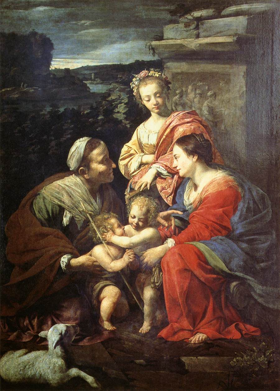 La Vierge Marie et l'Enfant-Jésus avec Sainte Élisabeth, Saint Jean-Baptiste et Sainte Catherine - Simon Vouet image 1 tableau peint à l’huile sur toile