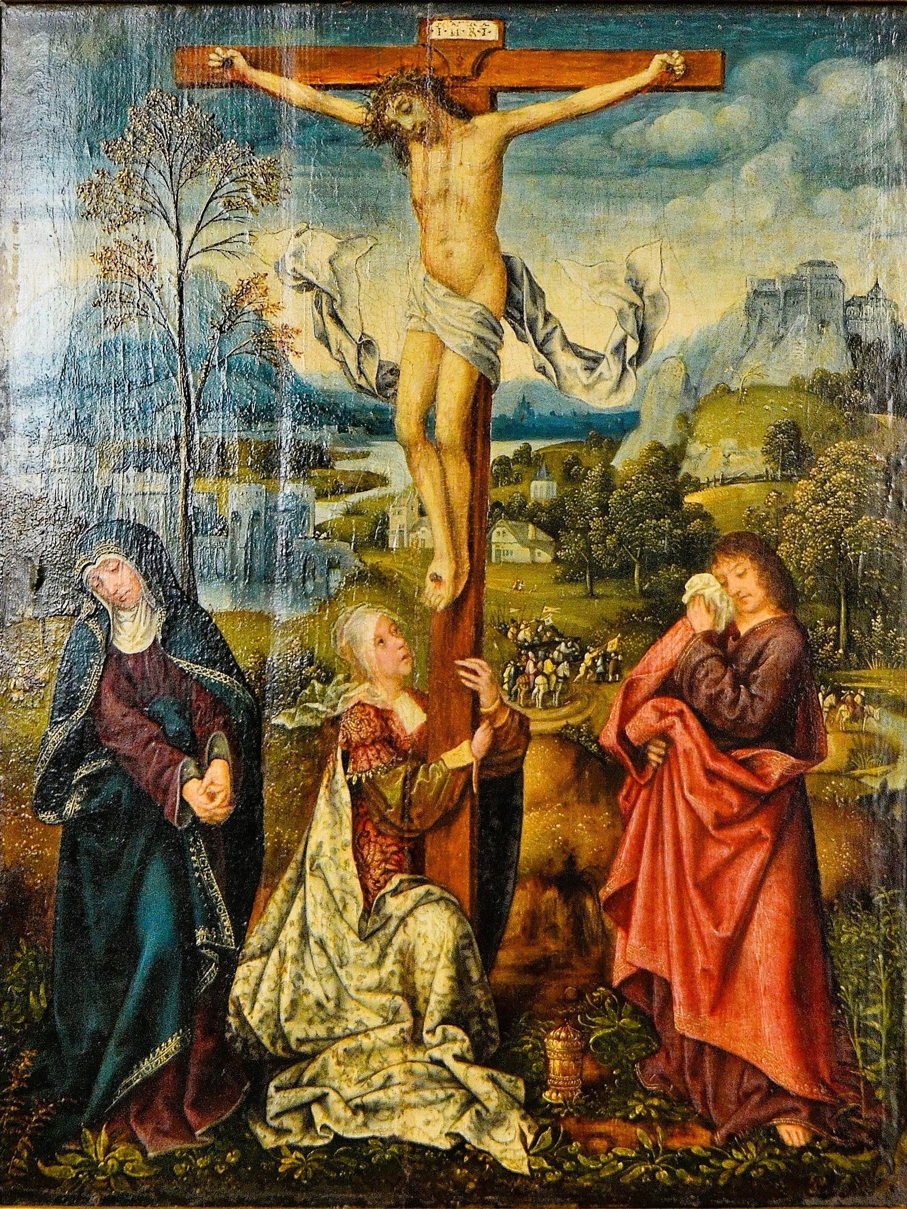 La Vierge, Marie Madeleine et saint Jean au pied de la Croix - Quentin Metsys image 1 copie de tableau peinte à la main