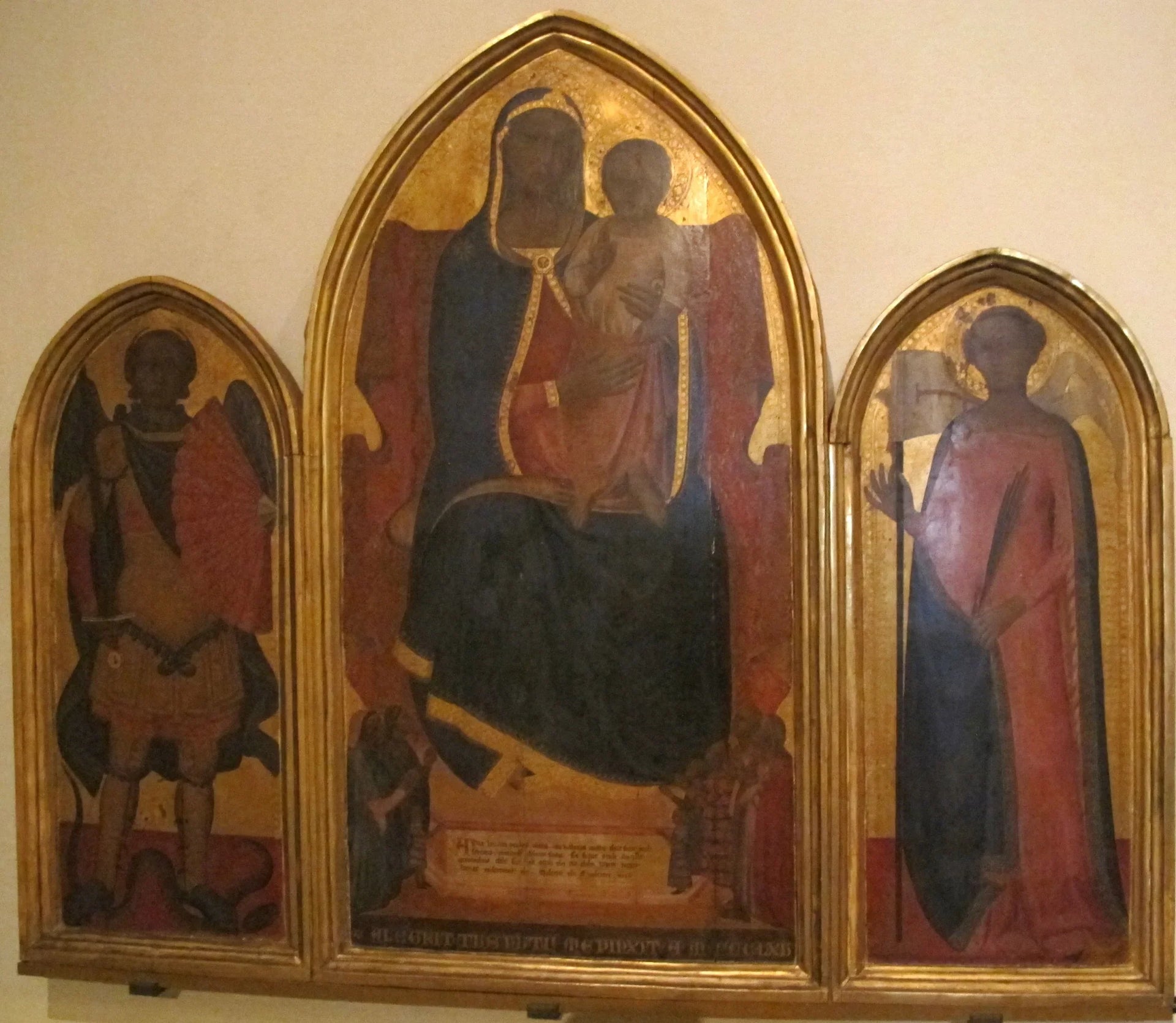 La Vierge Marie sur son trône, entourée de donateurs et de saints. - Allegretto Nuzi image 1 tableau peint à l’huile sur toile