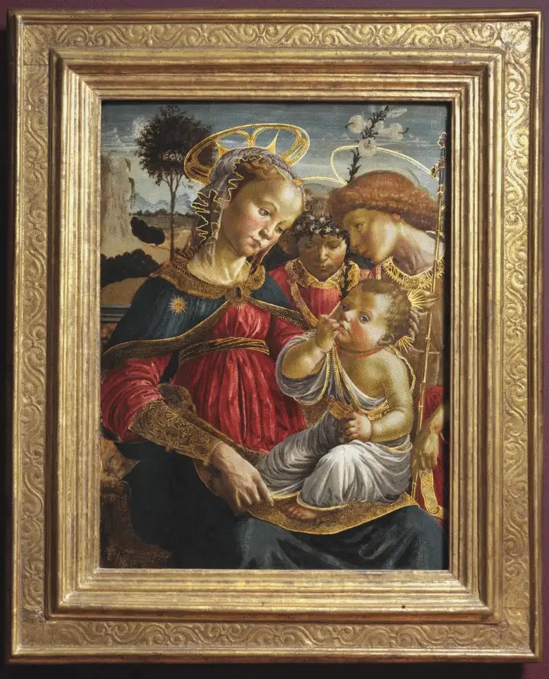 La Vierge, saint Jean-Baptiste et un ange adorant l'Enfant Jésus - Sandro Botticelli image 1 copie peinte à la main à l’huile