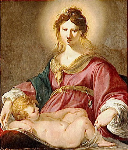 La Vierge veillant sur l'enfant endormi - Laurent de La Hyre image 1 reproduction artisanale de tableau
