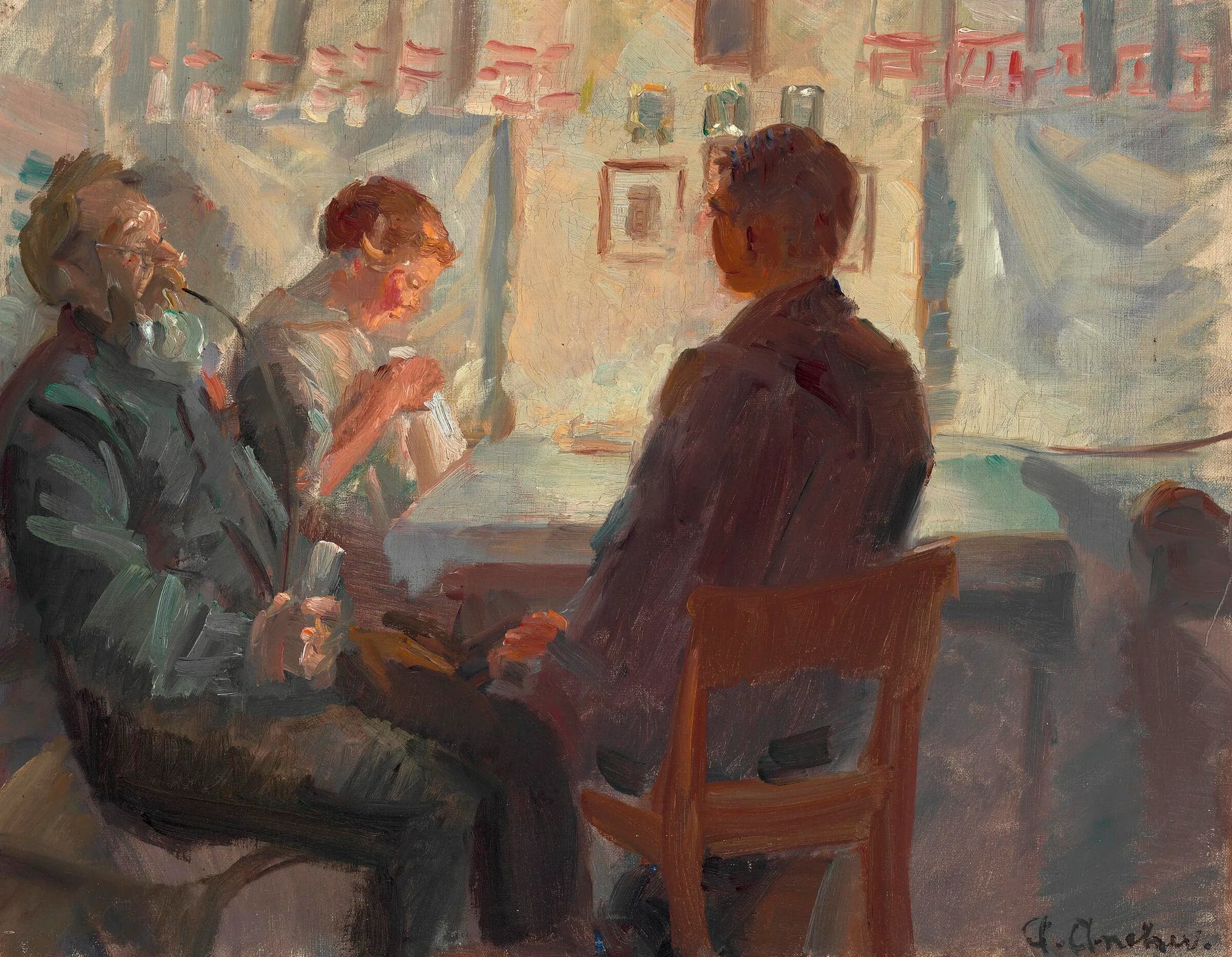 La visite du prétendant. Étudier. - Anna Ancher image 1 tableau peint à l’huile sur toile