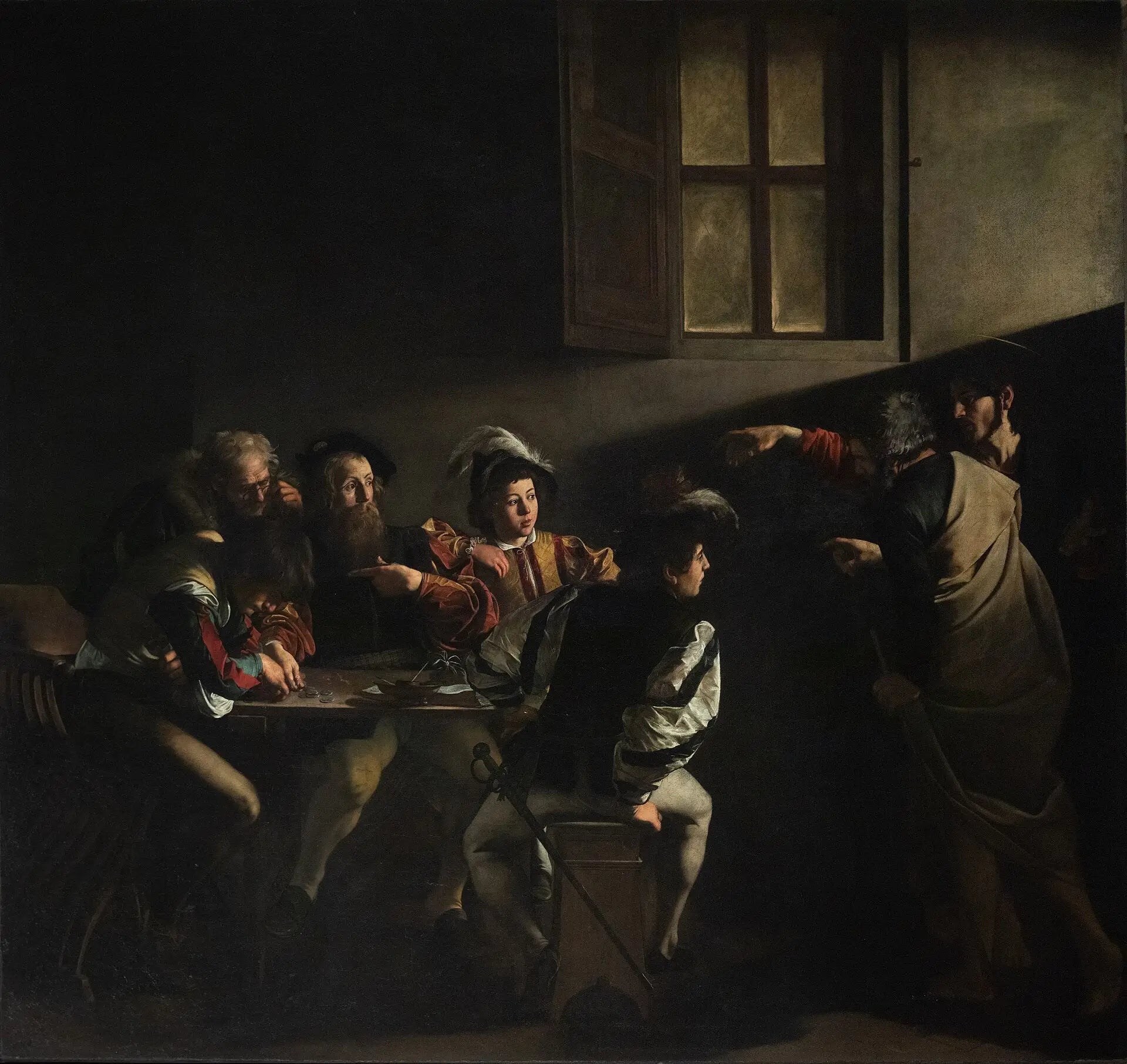 La Vocation de saint Matthieu - Le Caravage image 1 reproduction de peinture à l’huile